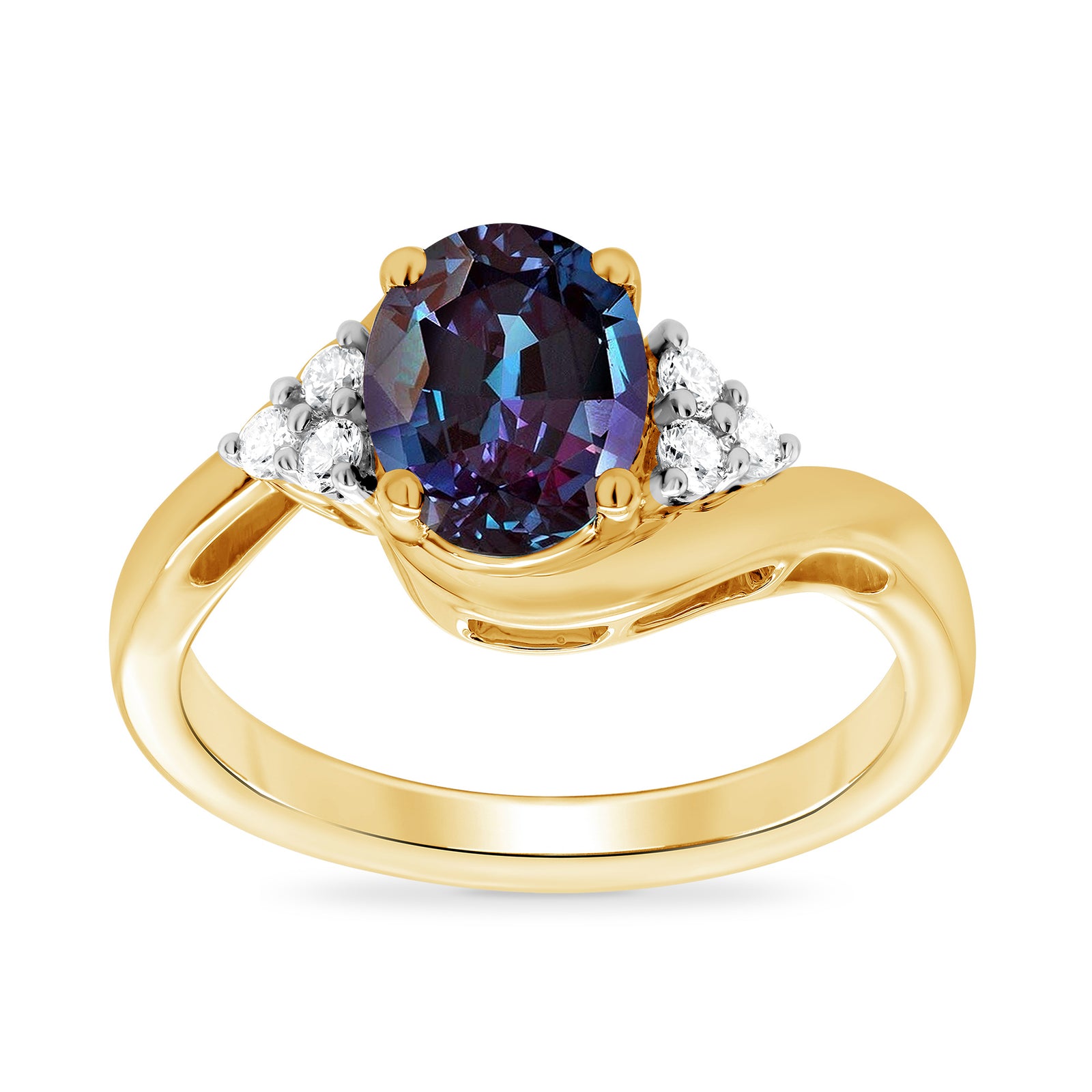 9ct gold 8x6 oval lab created alexandrite & E/VS diamond ring 0.20cts LG