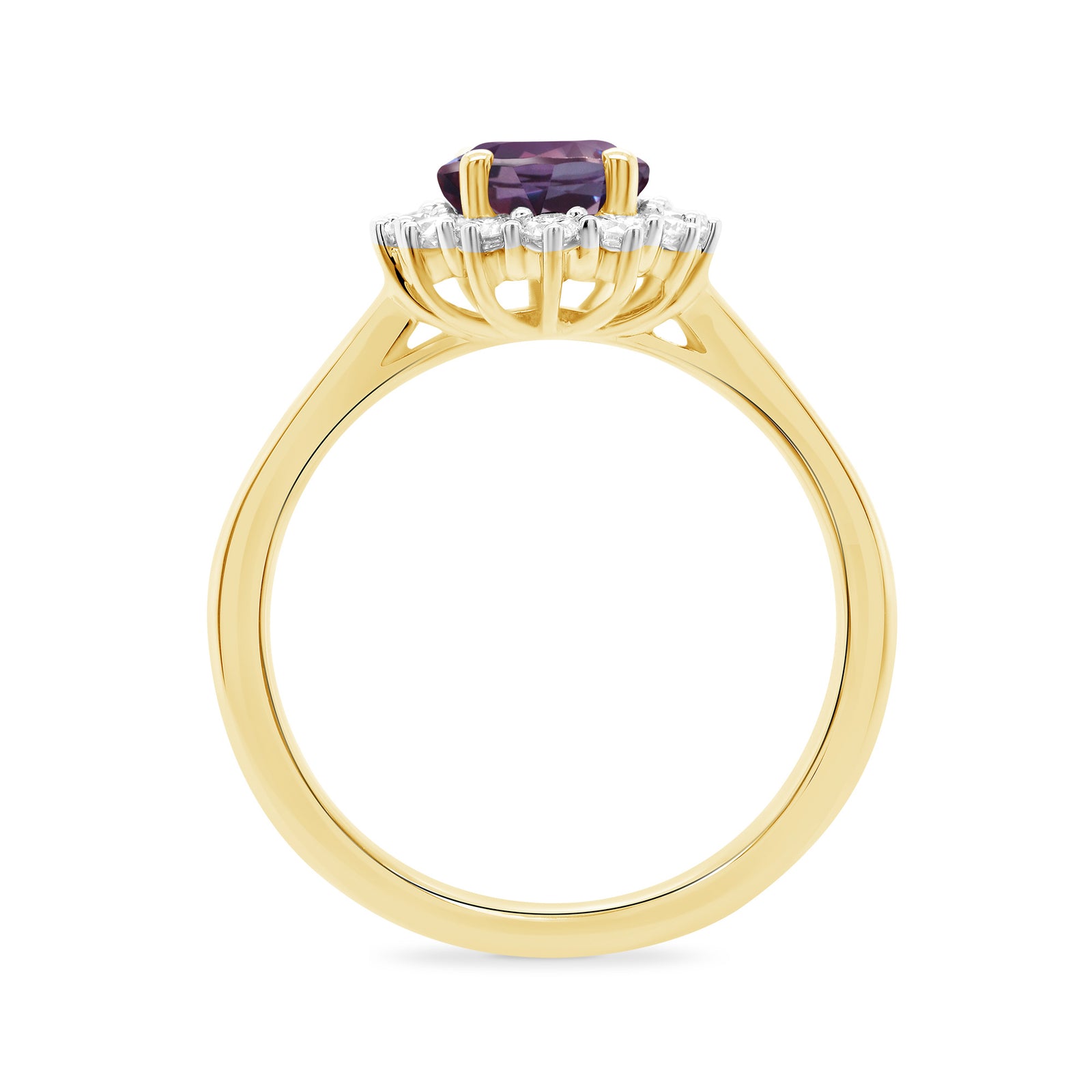 9ct gold 8x6 oval lab grown alexandrite & lab grown diamond cluster ring 0.36cts E/VS