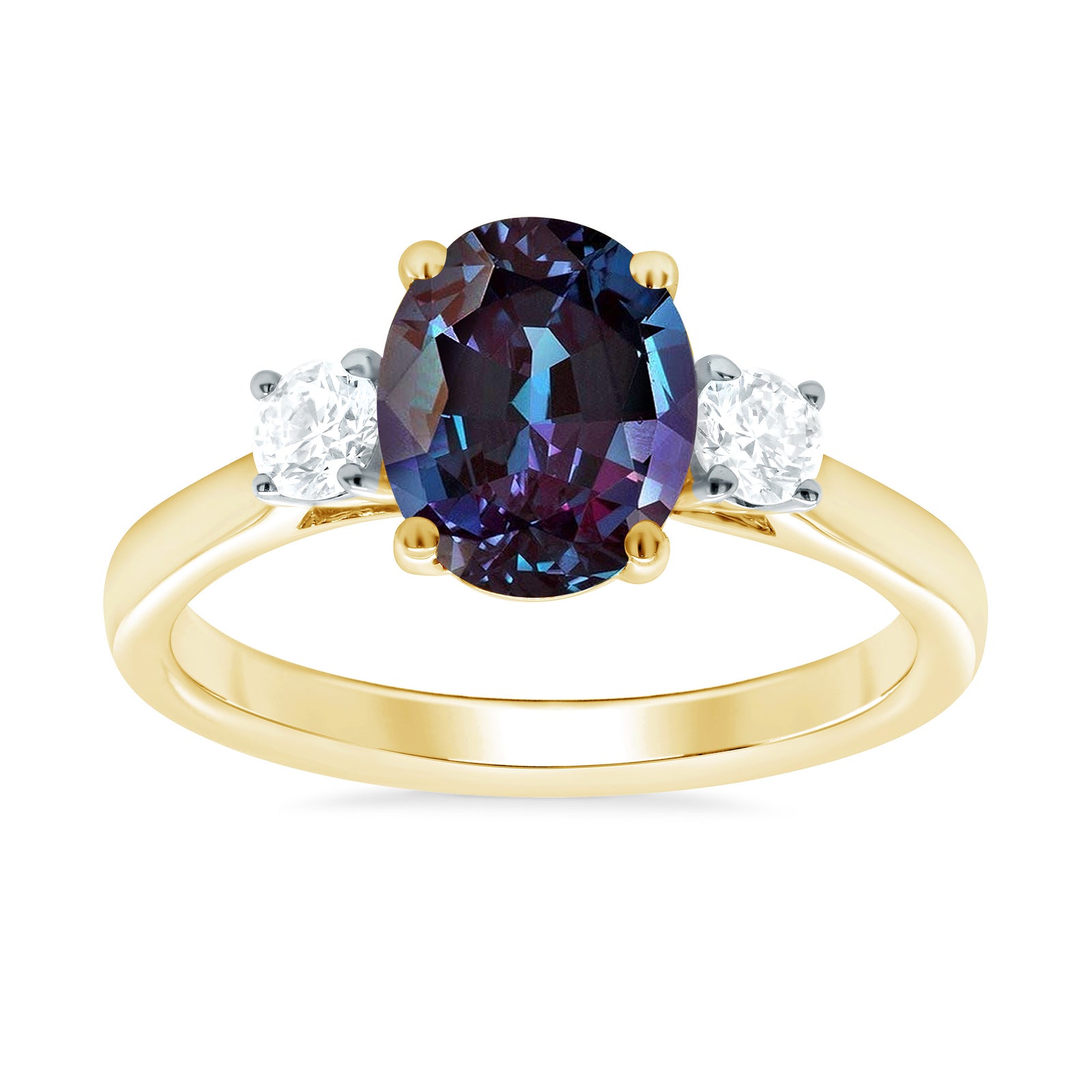 9ct gold 9x7 oval lab created alexandrite & E/VS diamonds ring 0.25cts LG