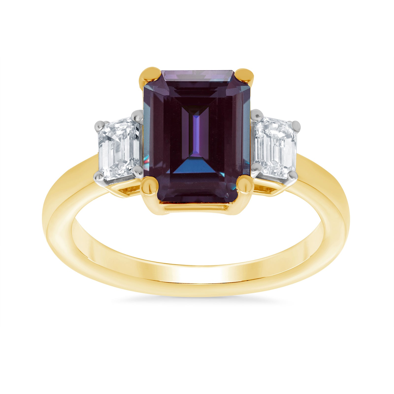 9ct gold 8x6 octagonal lab created alexandrite & E/VS diamonds ring 0.40cts LG