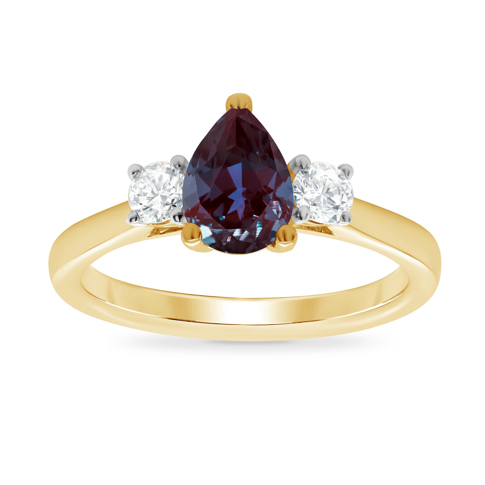 9ct gold 8x6 pear lab created alexandrite & E/VS diamonds ring 0.25cts LG