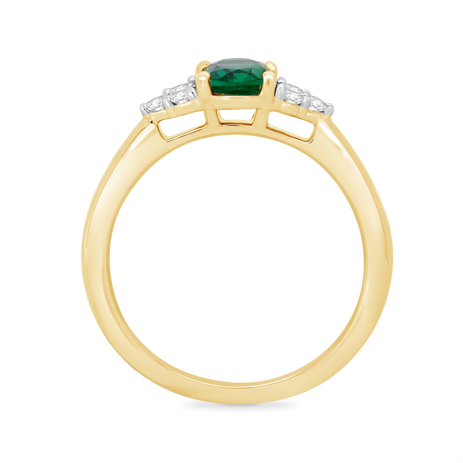 9ct gold 7x5 oval lab created emerald & 3 E/VS diamonds each side ring 0.15cts LG