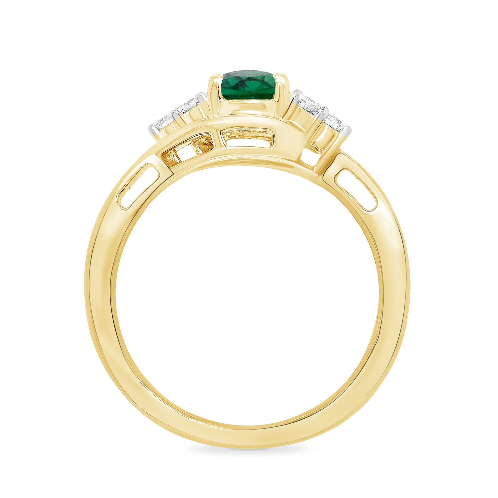9ct gold 7x5 oval lab created emerald & E/VS diamond ring 0.20cts LG