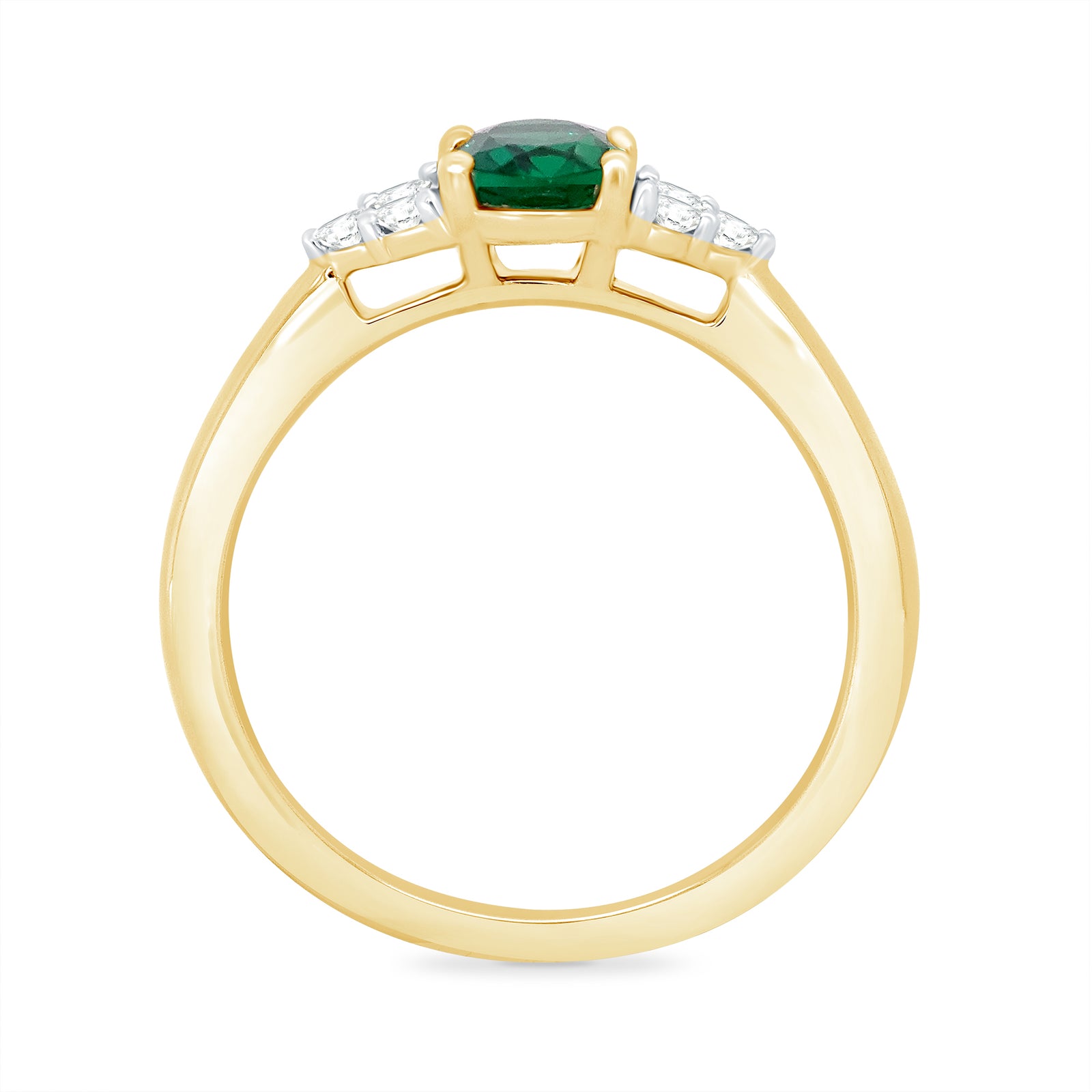 9ct gold 8x6 oval lab created Emerald & 3 E/VS diamonds each side ring 0.15cts LG