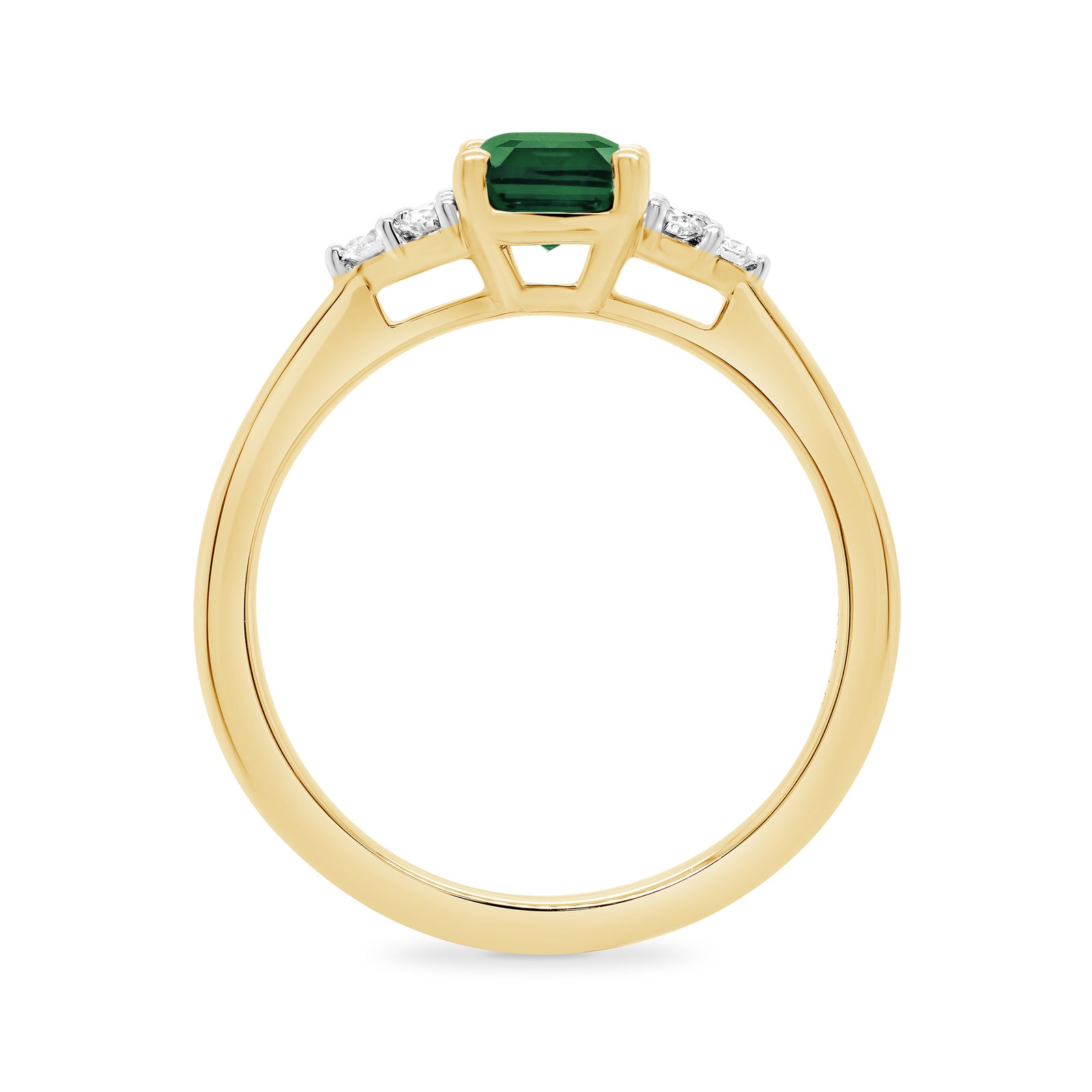 9ct gold 7x5 octagonal lab created Emerald & 3 E/VS diamonds each side ring 0.15cts LG