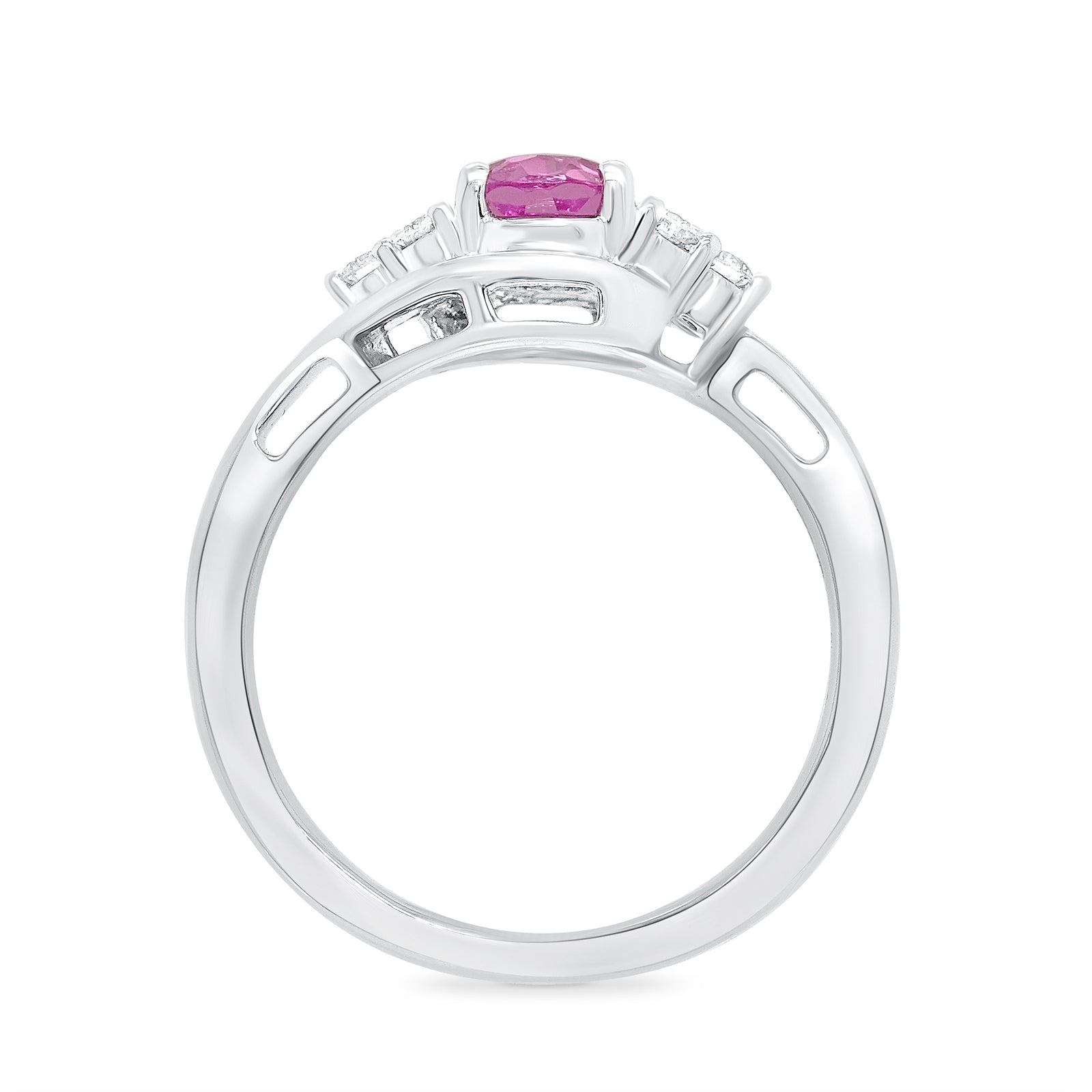 9ct white gold 8x6 oval lab created pink sapphire & E/VS diamond ring 0.20cts LG