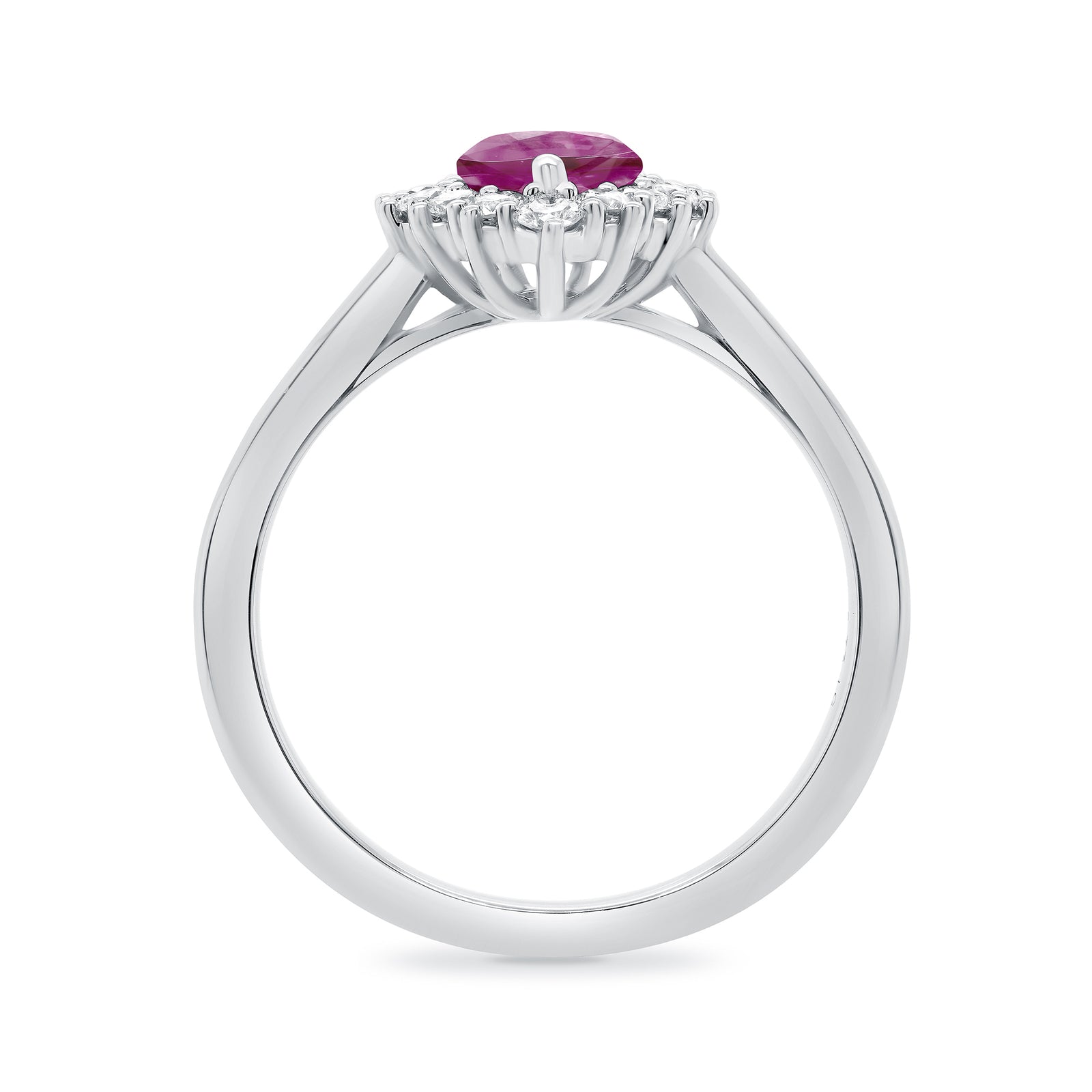 9ct white gold 8x6 pear lab created pink sapphire & E/VS diamond cluster ring 0.36cts LG