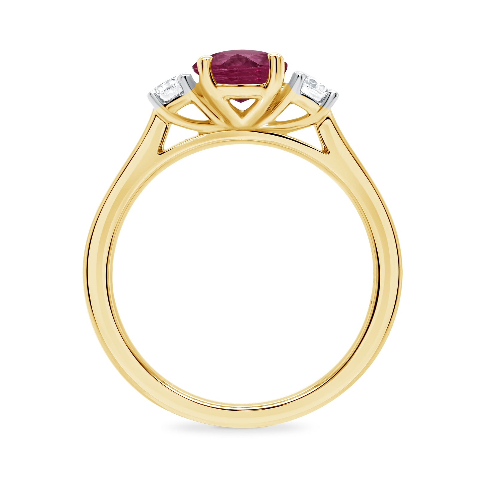 9ct gold 8x6 oval lab created ruby & E/VS diamonds ring 0.25cts LG