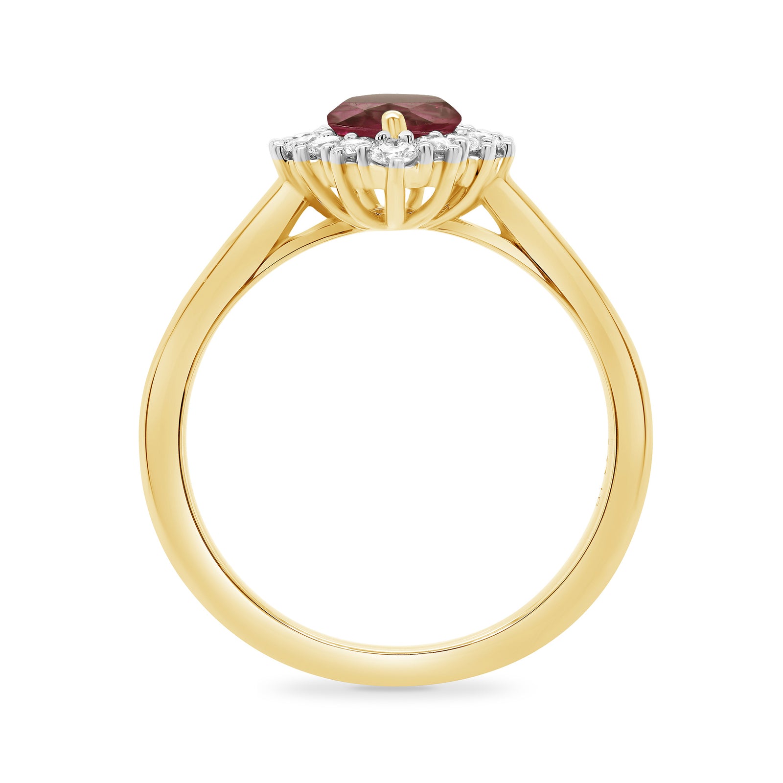 9ct gold 7x5 pear lab created ruby & E/VS diamond cluster ring 0.33cts LG