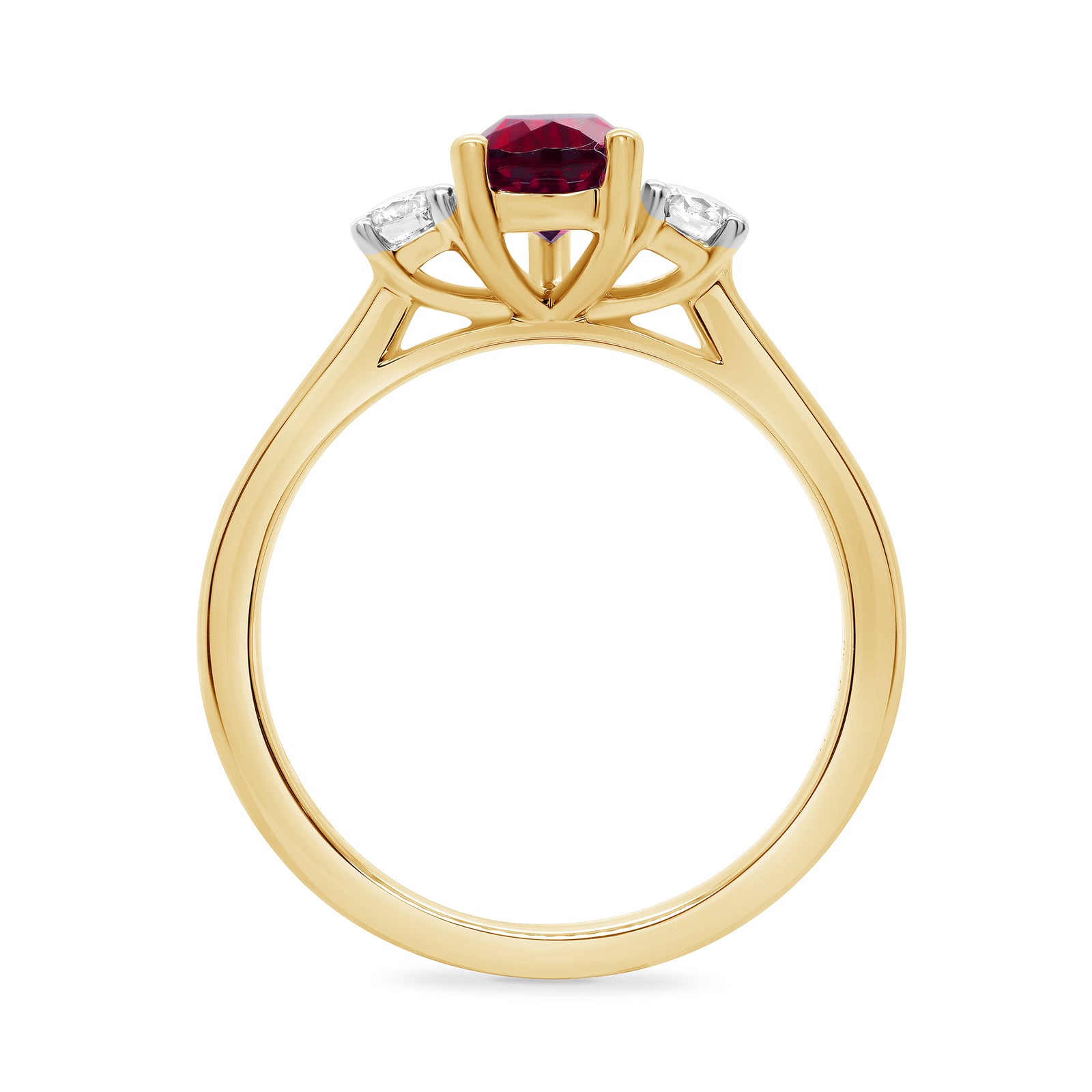 9ct gold 8x6 pear lab created ruby & E/VS diamonds ring 0.25cts LG