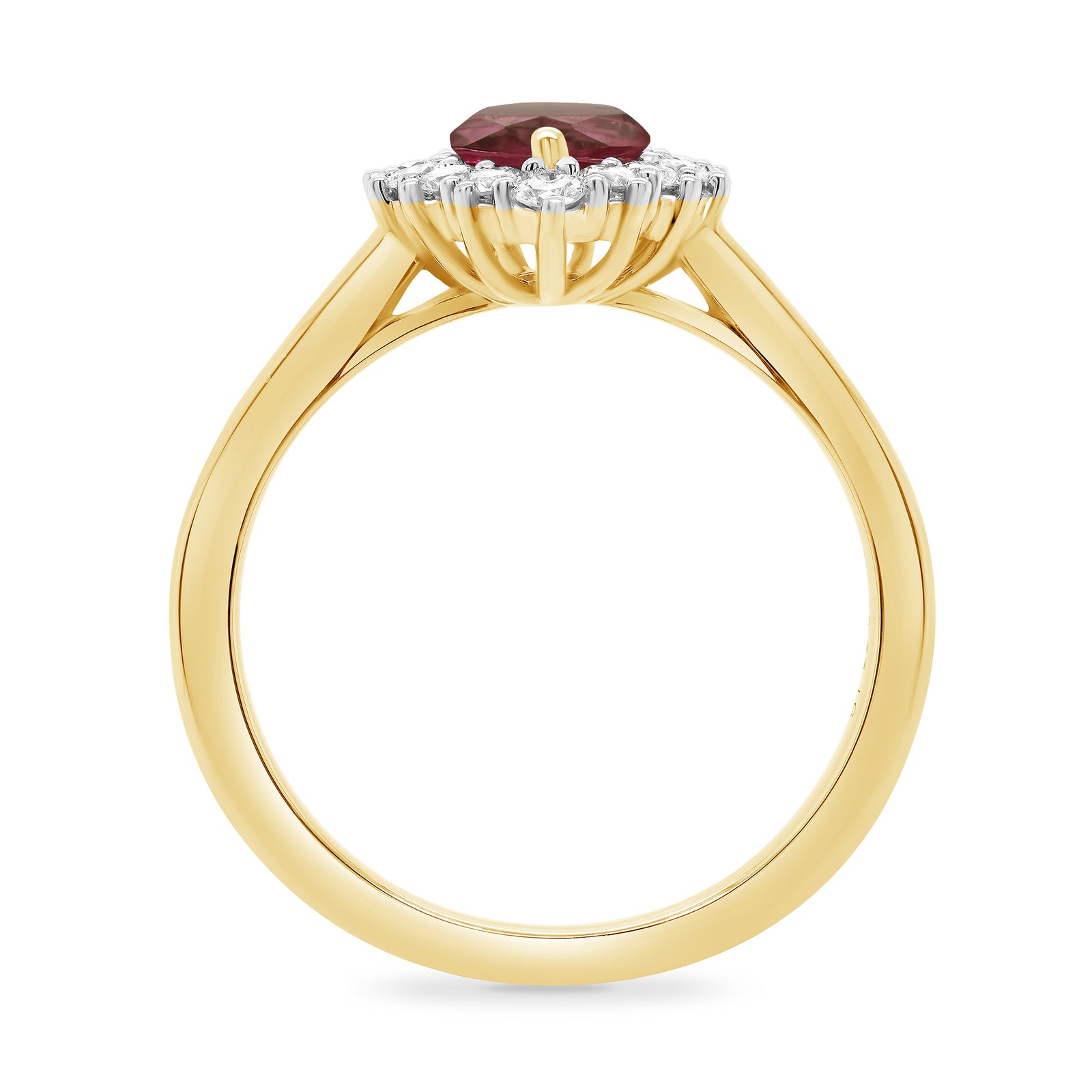 9ct gold 8x6 pear lab created ruby & E/VS diamond cluster ring 0.36cts LG