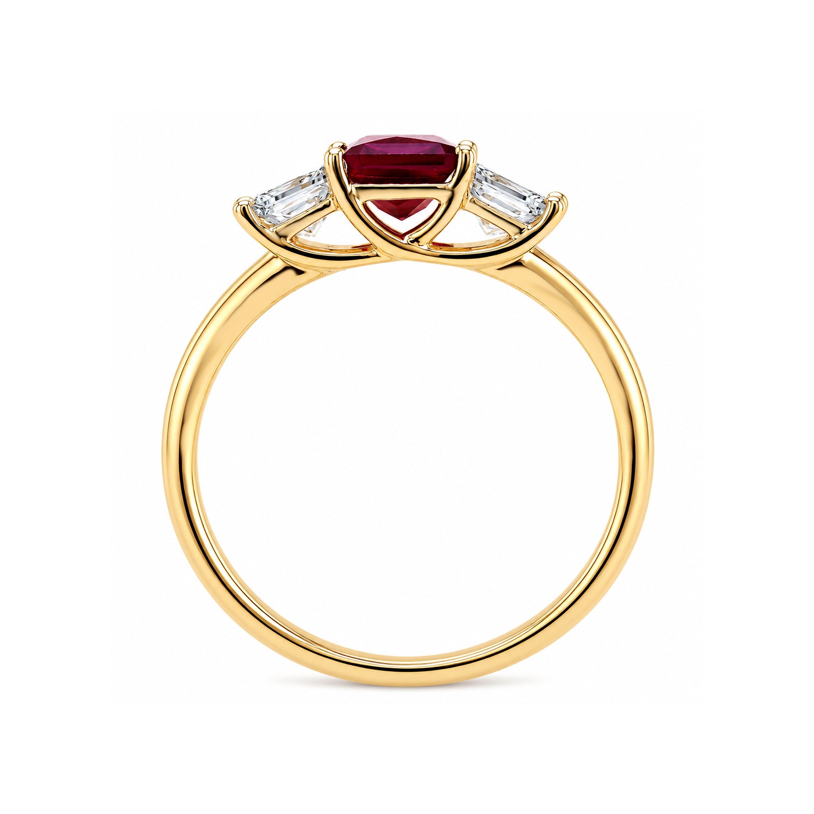 9ct gold 5mm square lab grown ruby & E/VS diamond ring 0.35cts