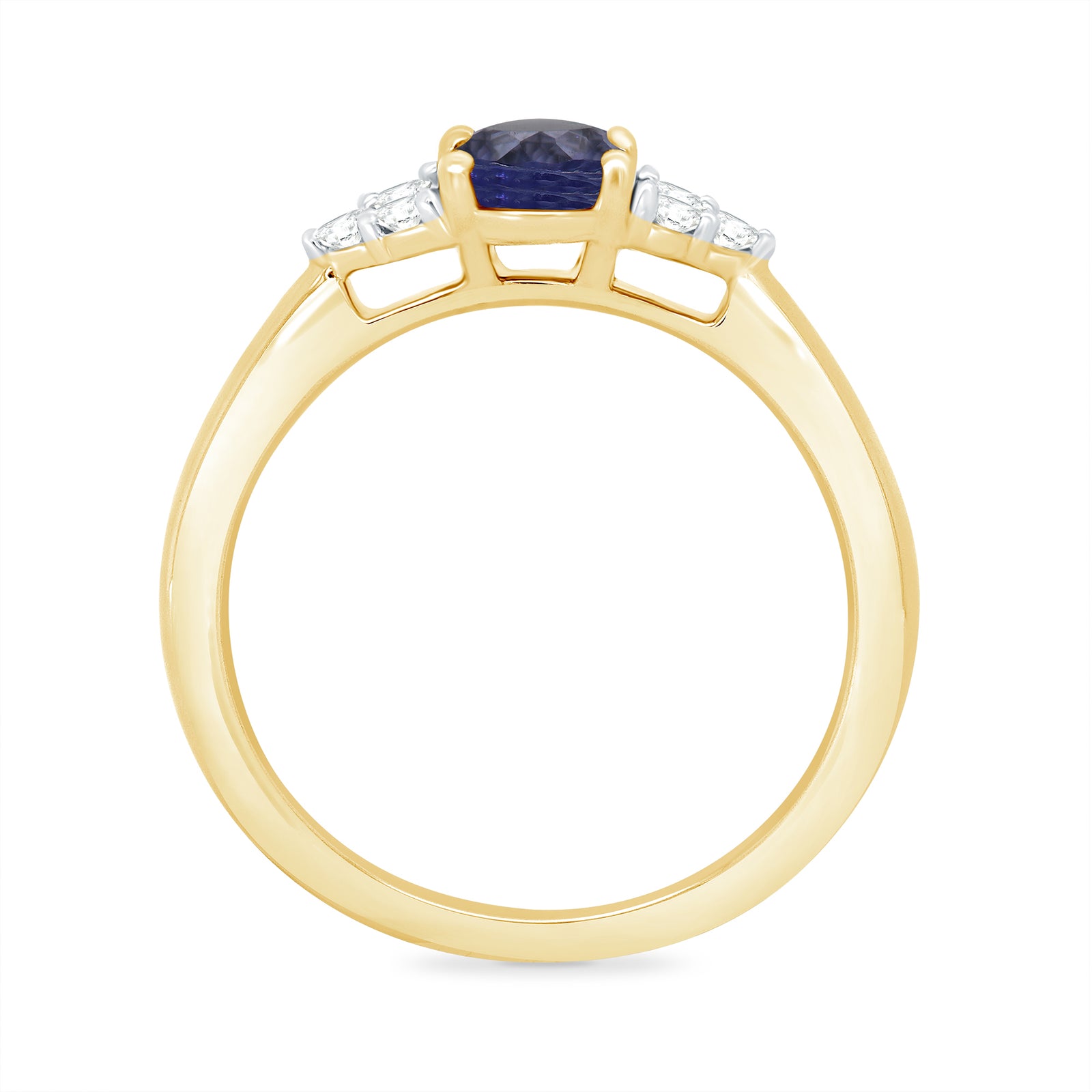 9ct gold 8x6 oval lab created sapphire & 3 E/VS diamonds each side ring 0.15cts LG
