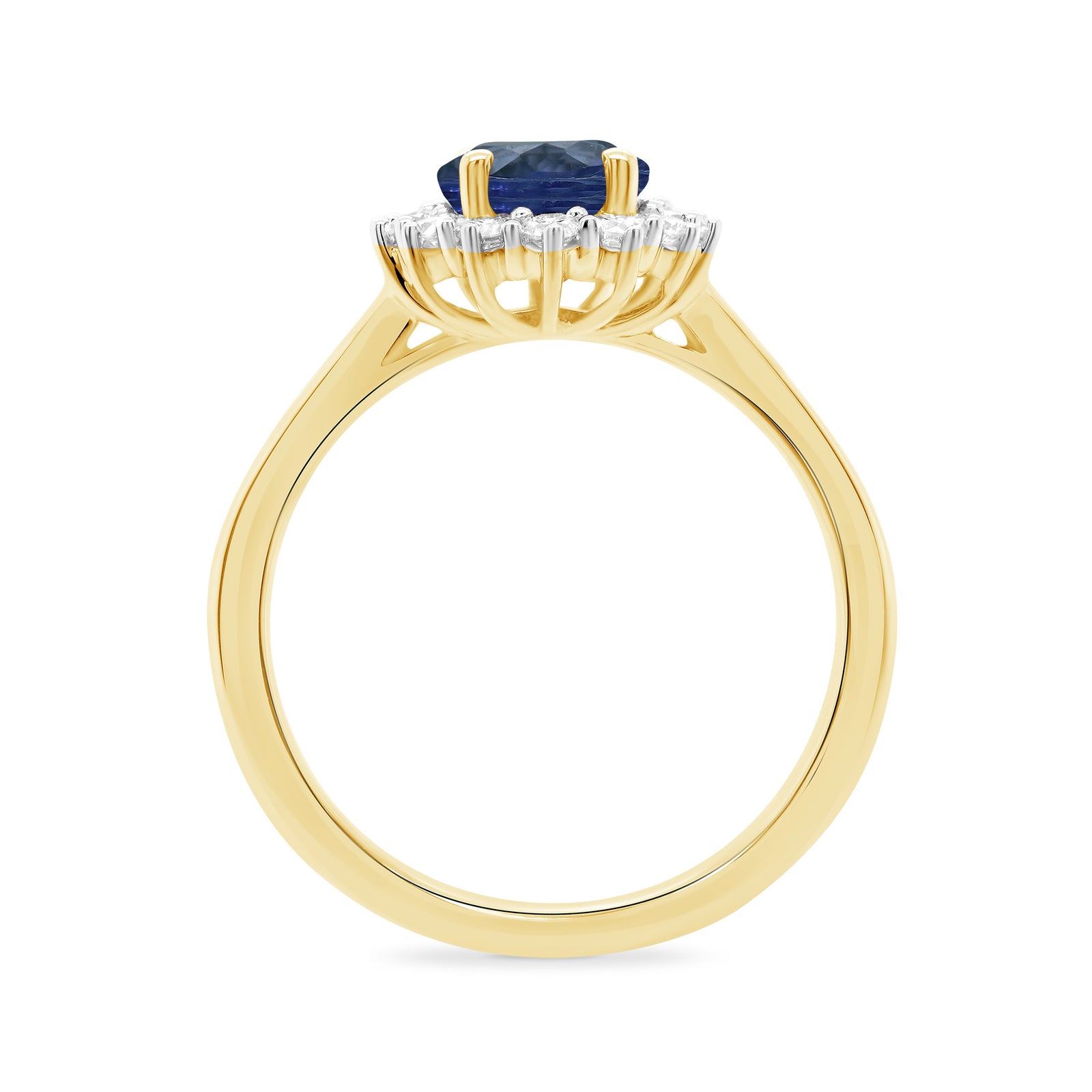 9ct gold 8x6 oval lab created sapphire & E/VS diamond cluster ring 0.36cts LG