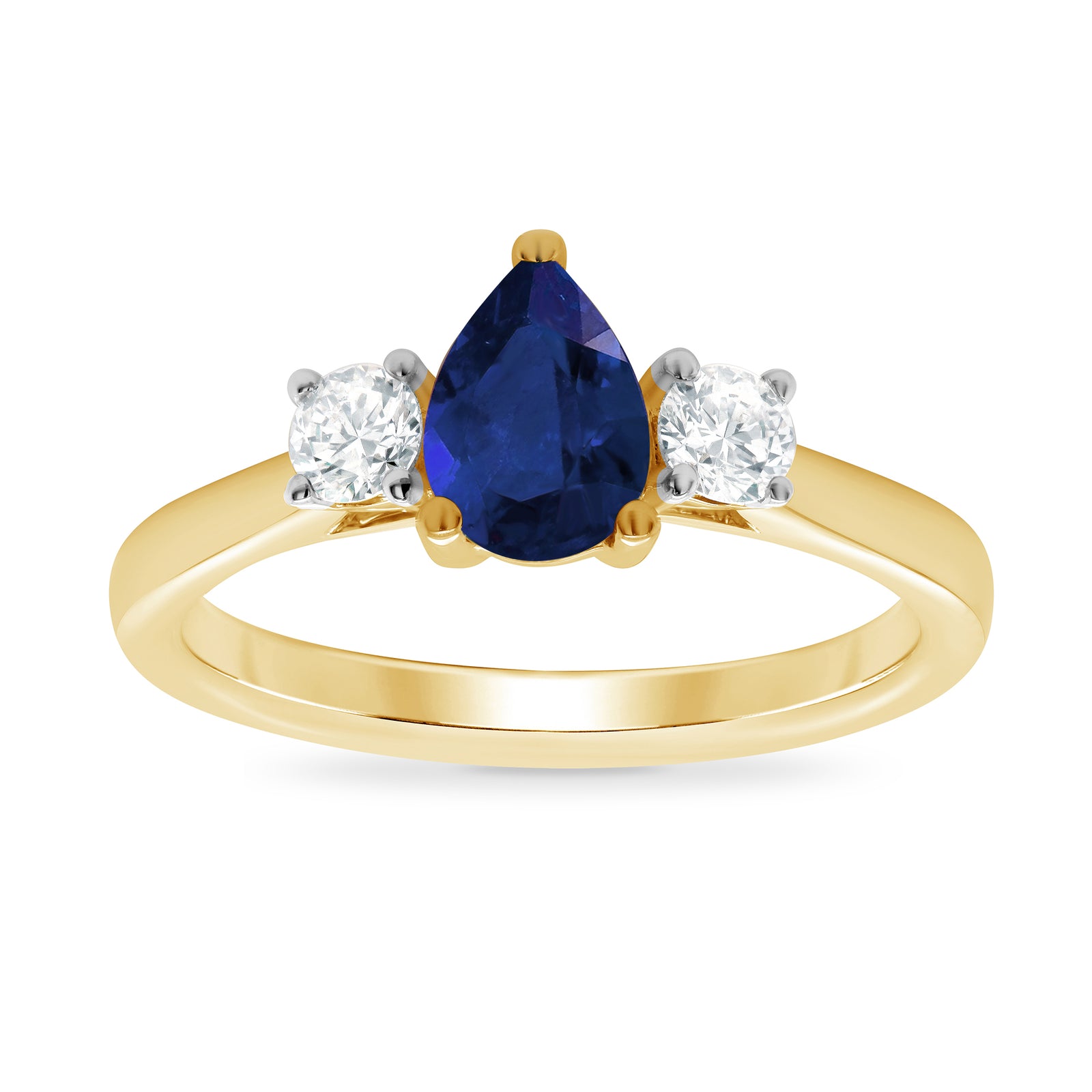 9ct gold 7x5 pear lab created sapphire & E/VS diamonds ring 0.25cts LG