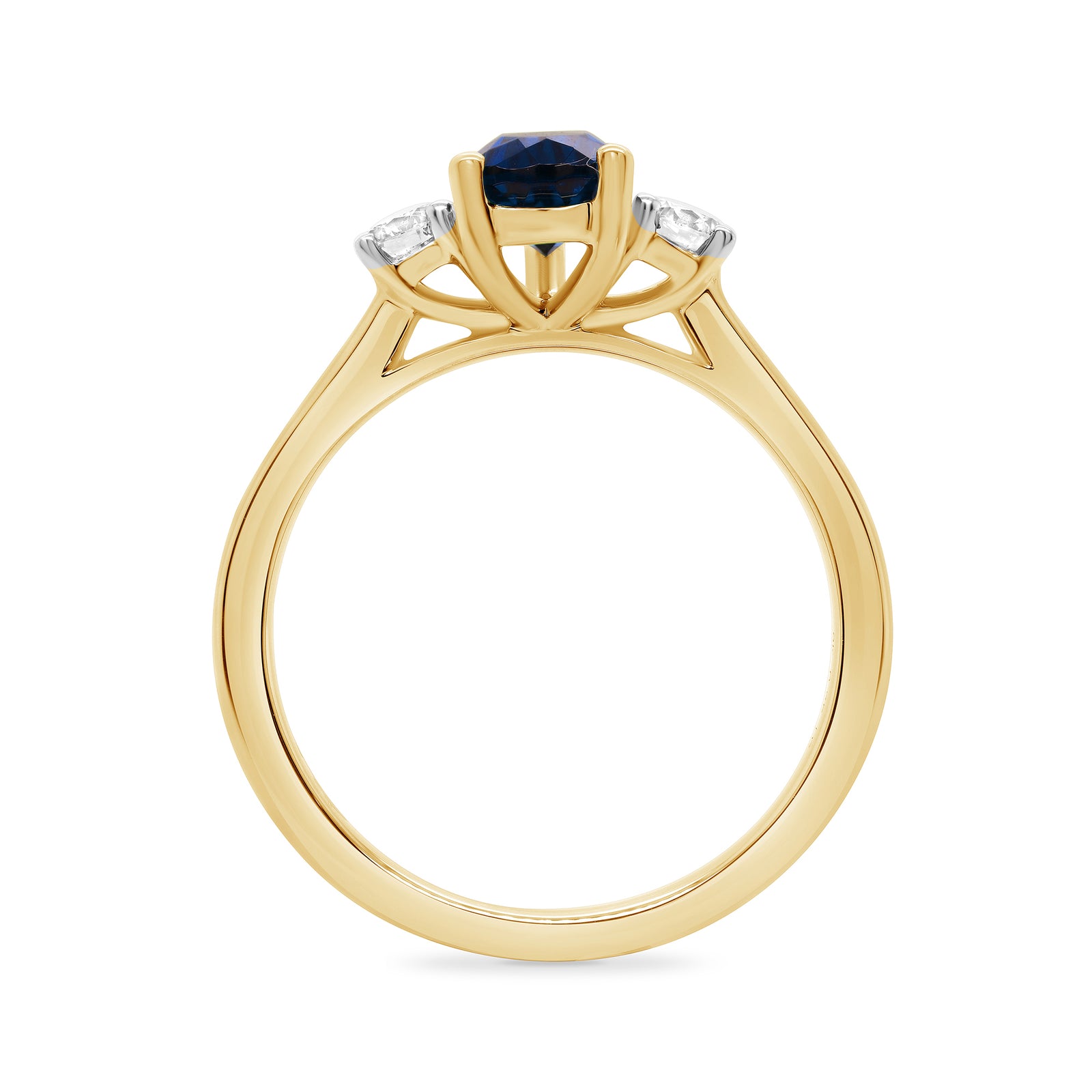 9ct gold 7x5 pear lab created sapphire & E/VS diamonds ring 0.25cts LG