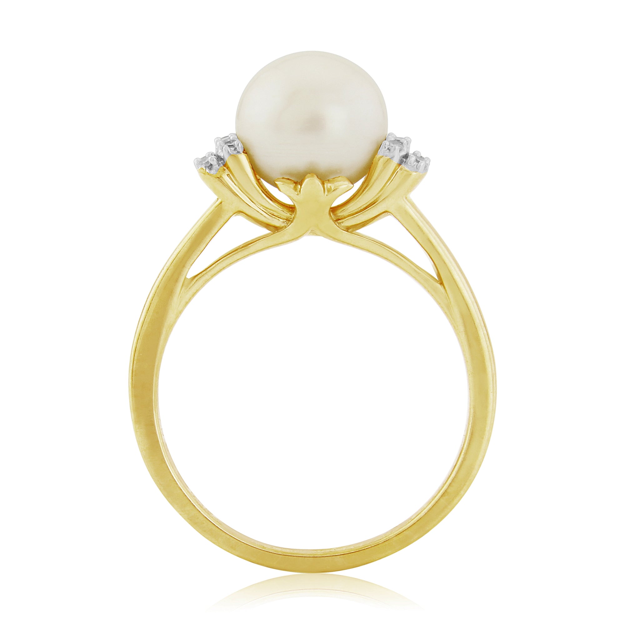 9ct gold 8mm cultured pearl & diamond ring 0.07ct