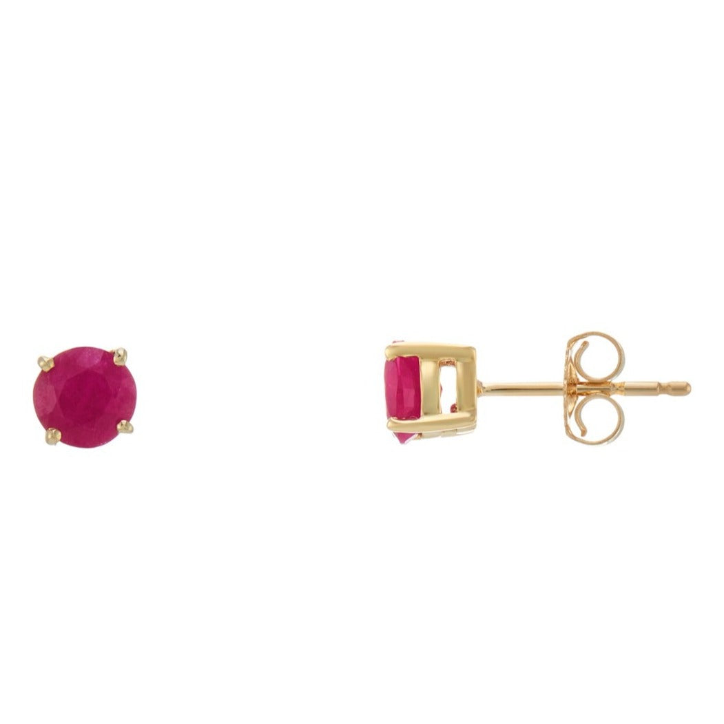 9ct gold 5mm round ruby double gallery stud earrings