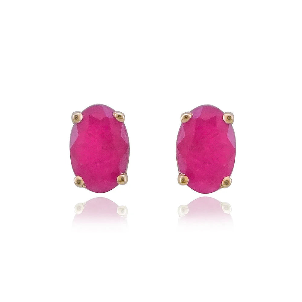 9ct gold 6x4mm oval ruby claw set double gallery stud earrings