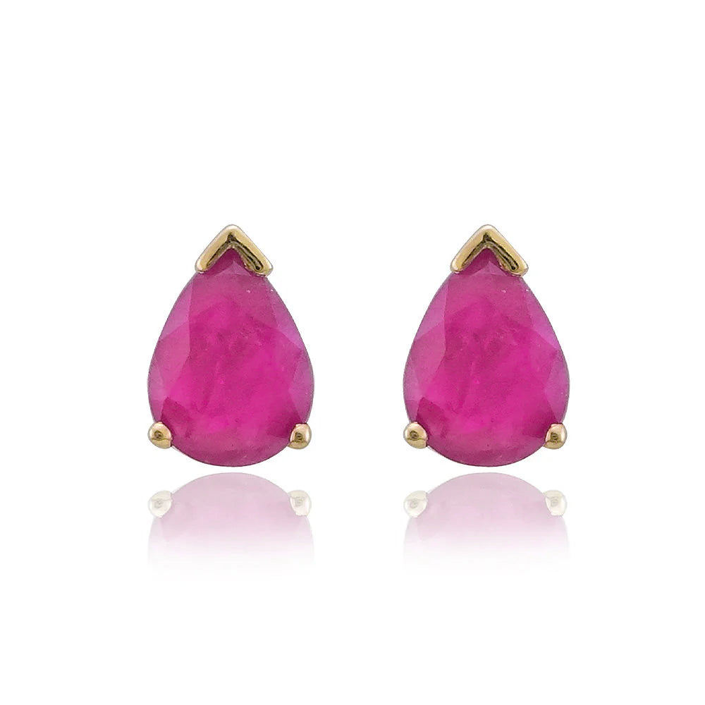 9ct gold 7x5mm pear shape ruby claw set double gallery stud earrings