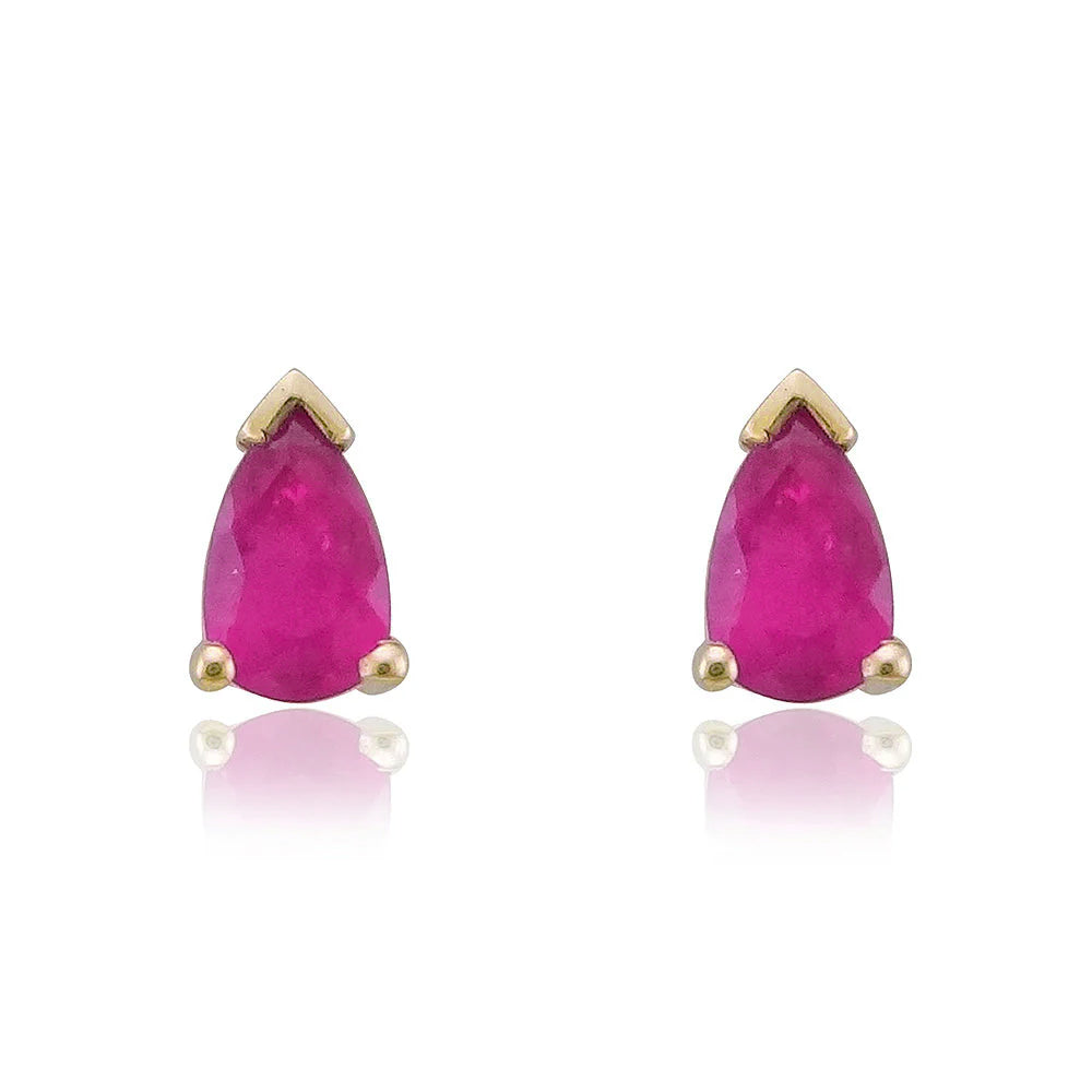 9ct gold 5x3mm pear shape ruby claw set double gallery stud earrings
