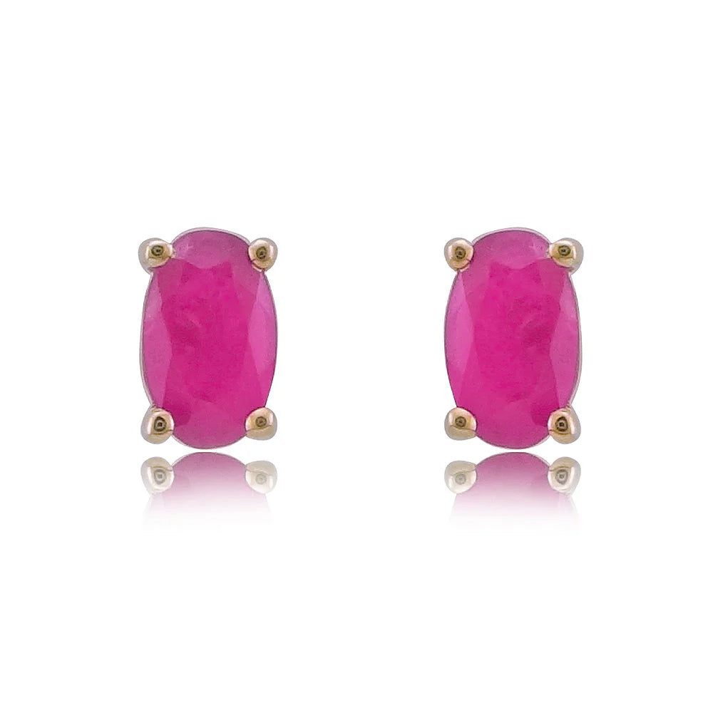 9ct gold 5x3mm oval ruby claw set double gallery stud earrings