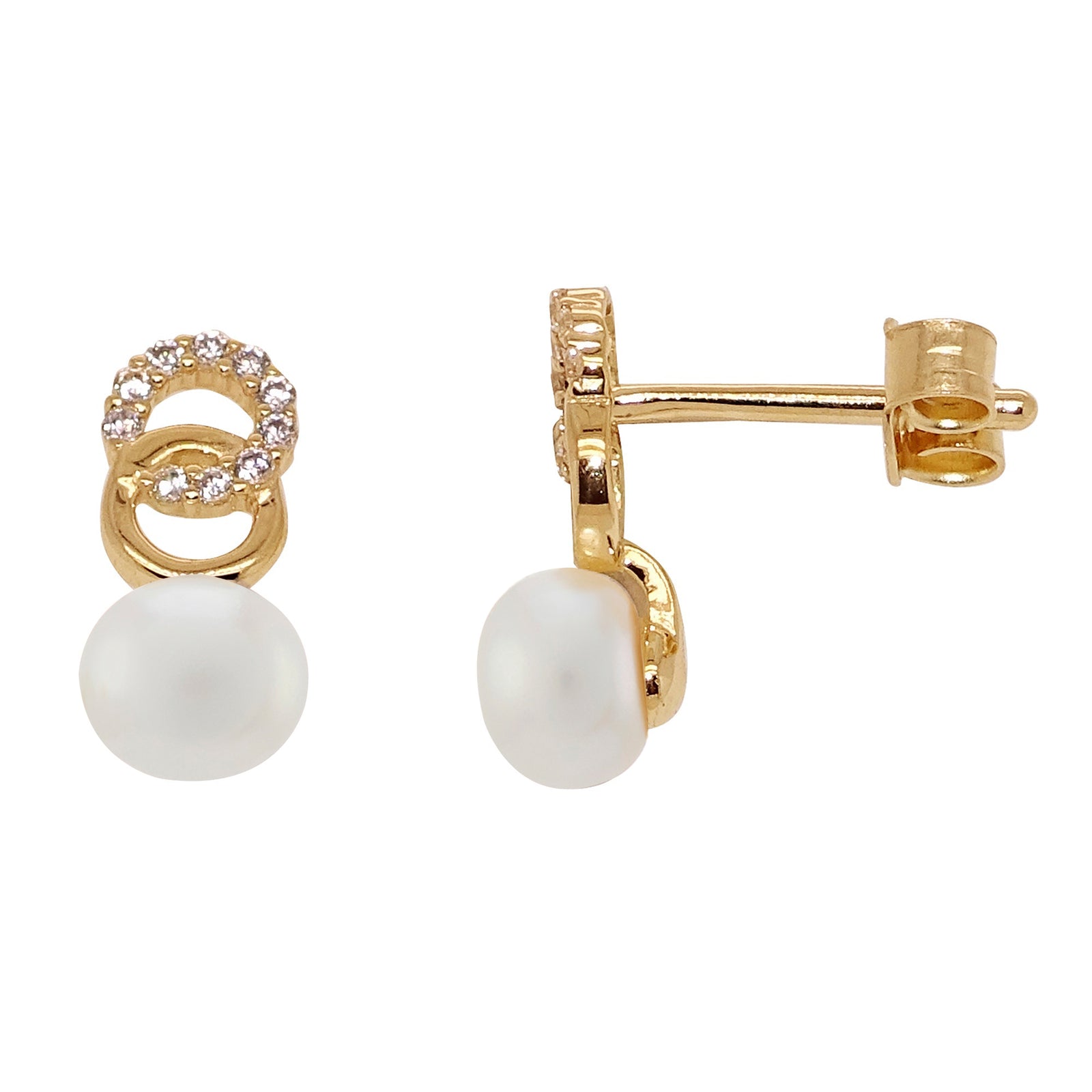 9ct gold 5.5mm fresh water pearl & cz stud earrings