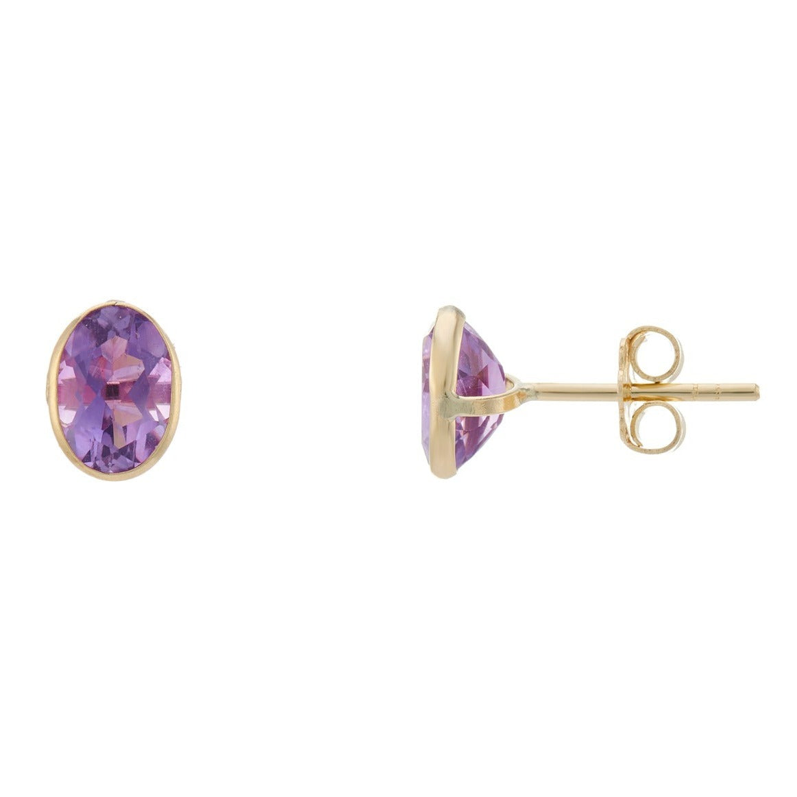 9ct gold 7x5mm rubover amethyst studs