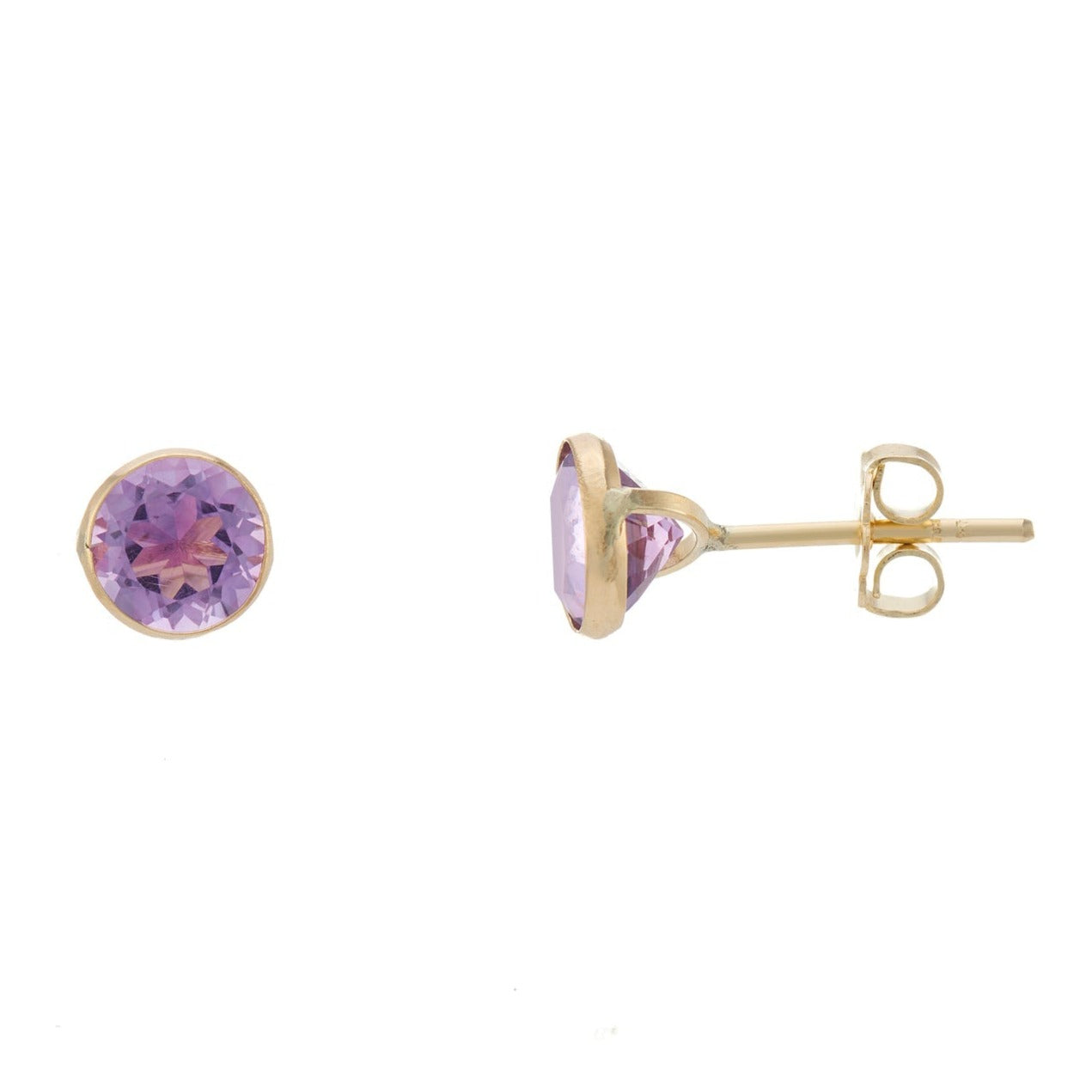 9ct gold 6mm round rubover amethyst studs