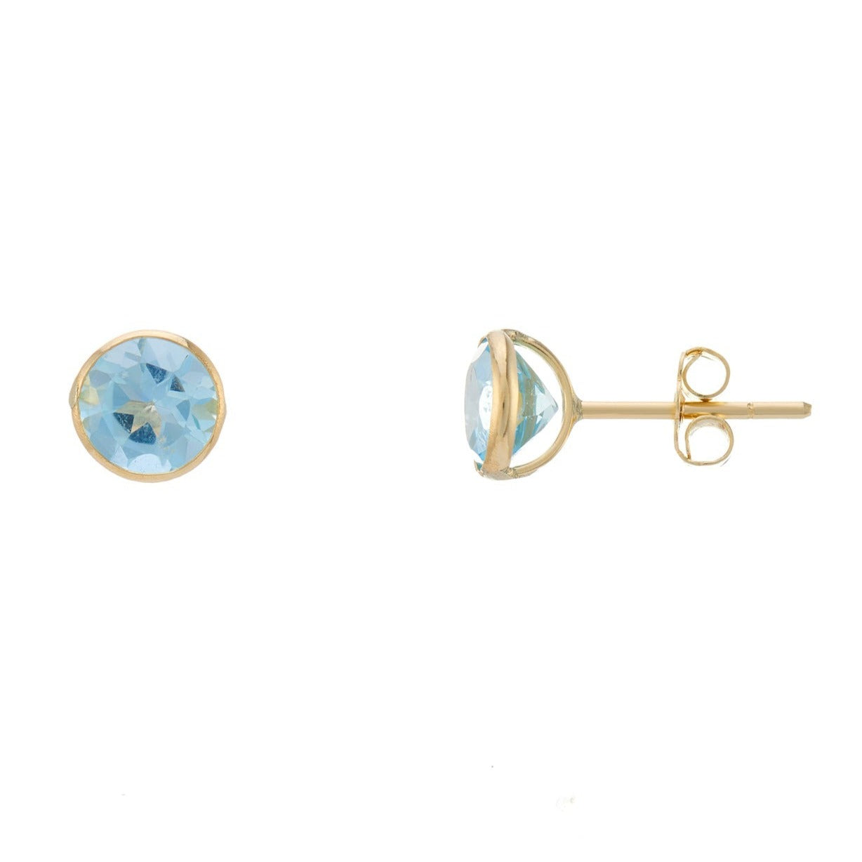 9ct gold 6mm round rubover blue topaz studs