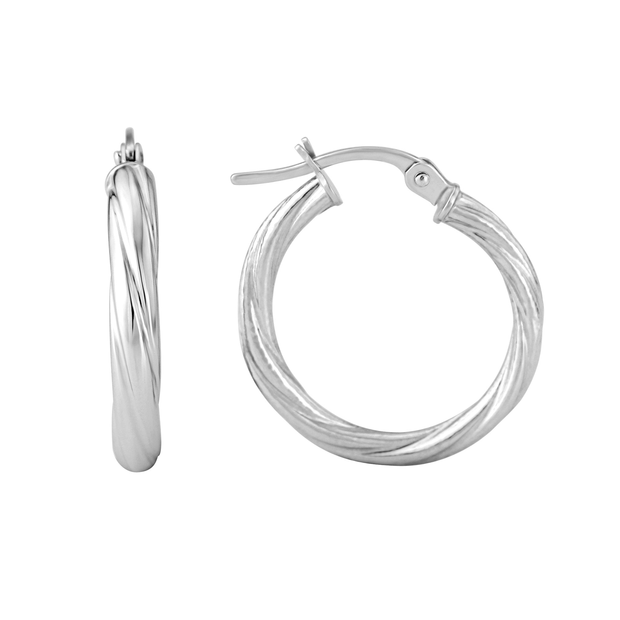 9ct white gold 15mm twisted hoop earrings