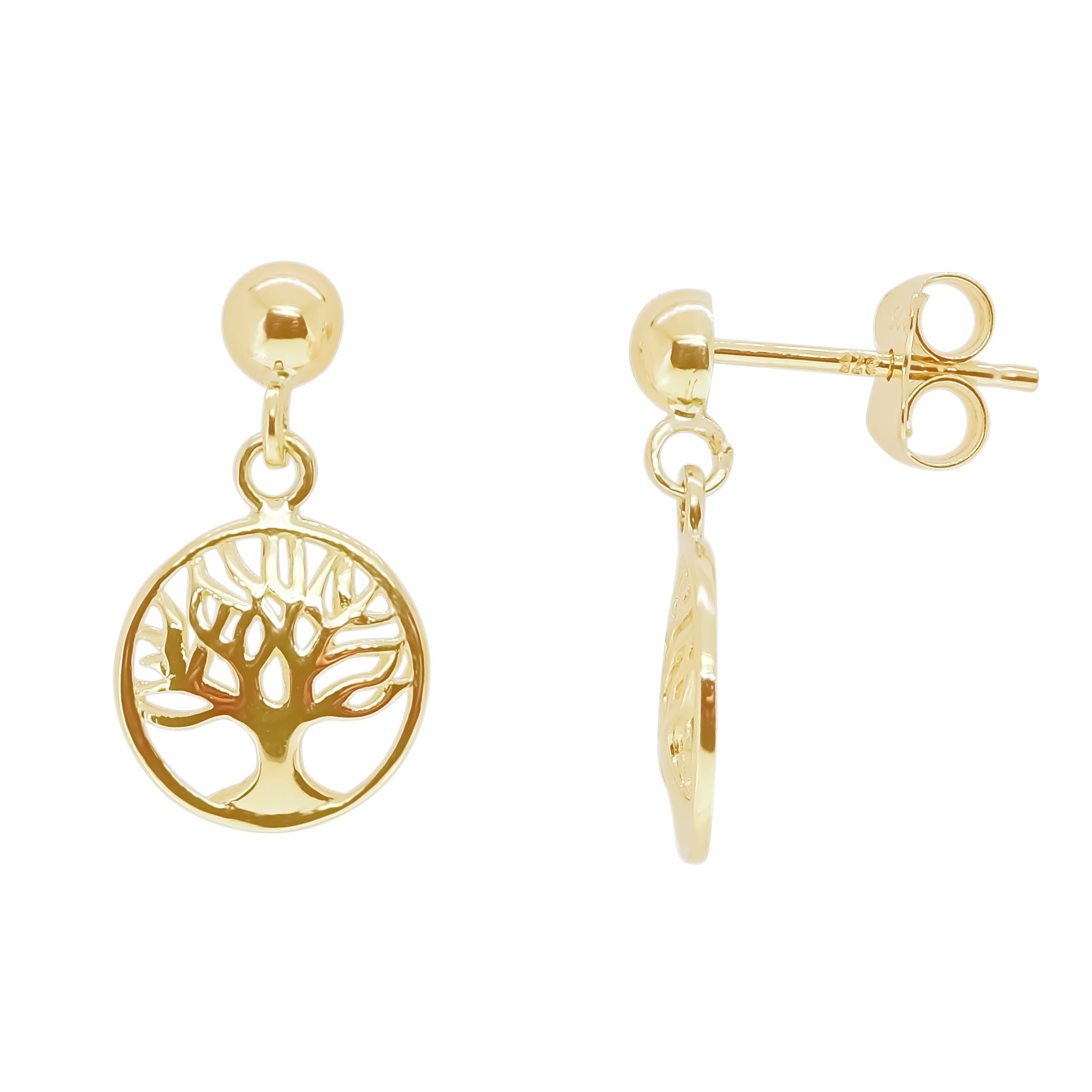 9ct gold tree of life drop earrings