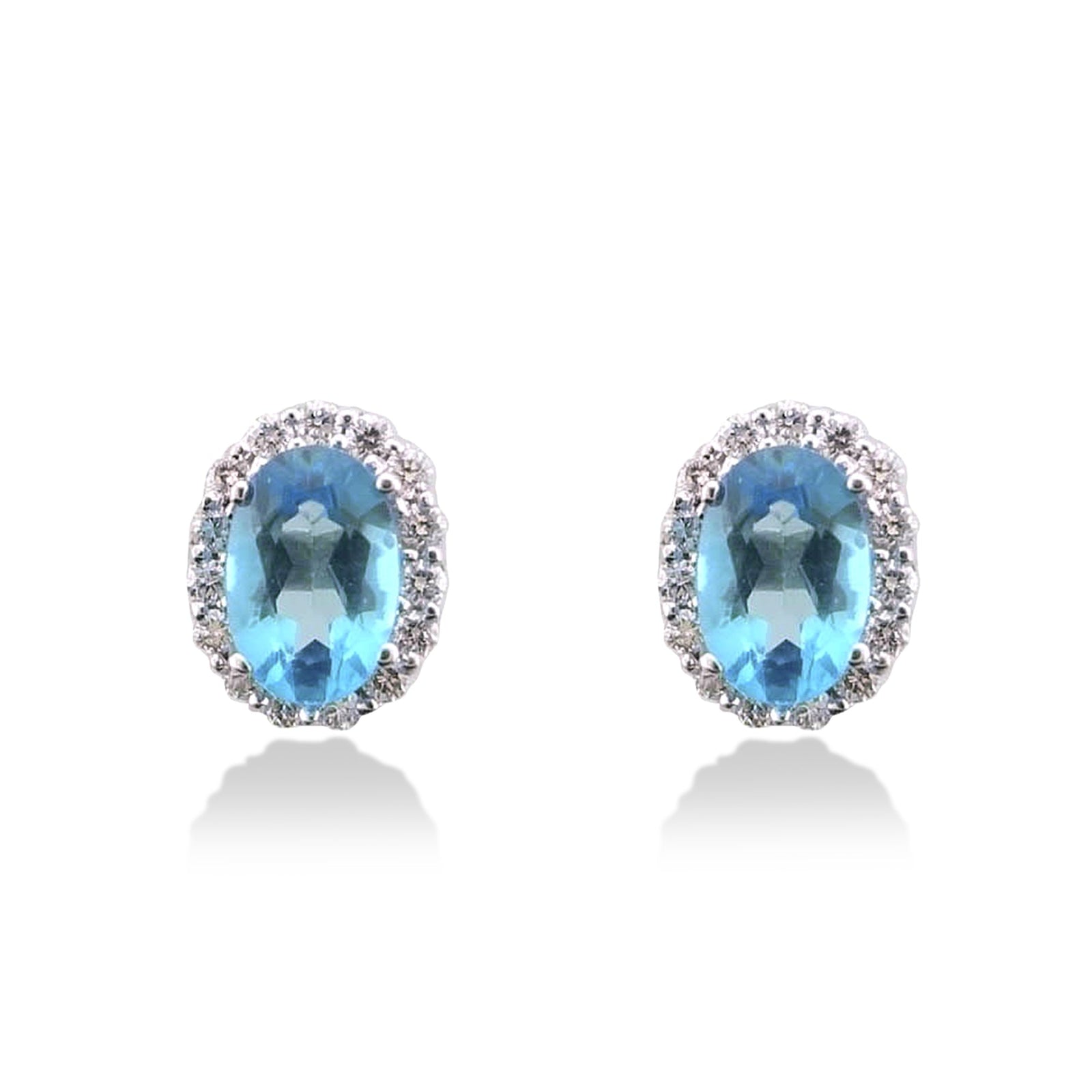 9ct white gold 5x4mm oval aquamarine & diamond cluster stud earrings 0.17ct