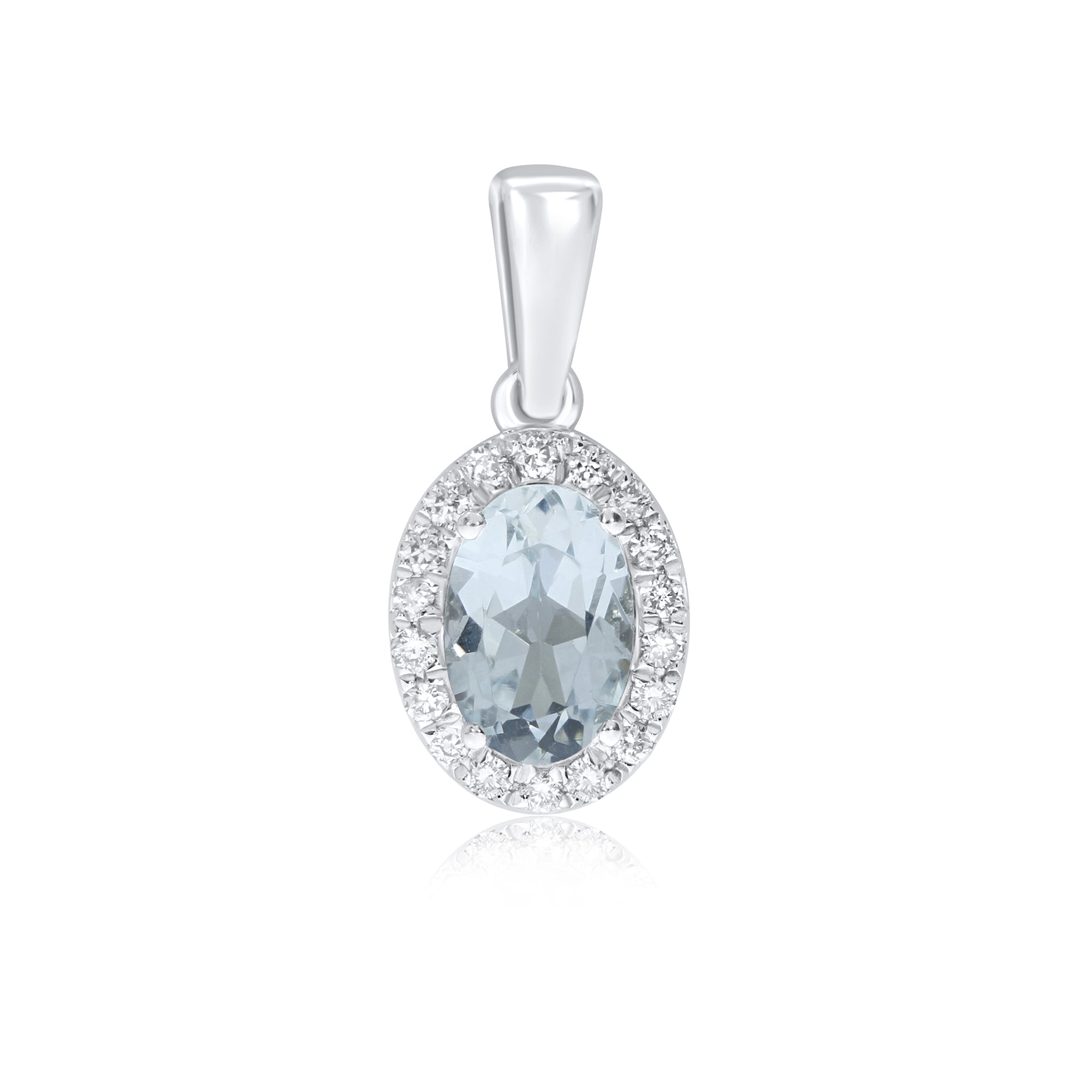 9ct white gold 6x4mm oval aquamarine & diamond cluster pendant 0.08ct