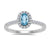 9ct white gold 6x4mm oval aquamarine & diamond cluster ring with diamond shoulders 0.20ct