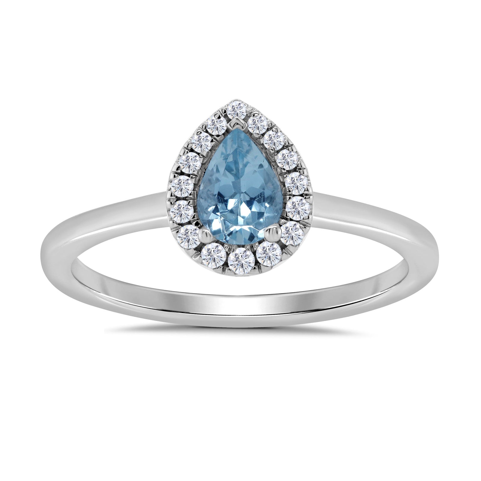 9ct white gold 6x4mm pear shape aquamarine & diamond cluster ring 0.10ct
