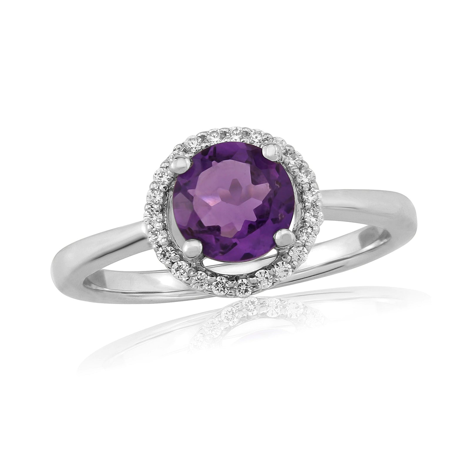 9ct white gold 6mm round amethyst & diamond halo cluster ring 0.10ct