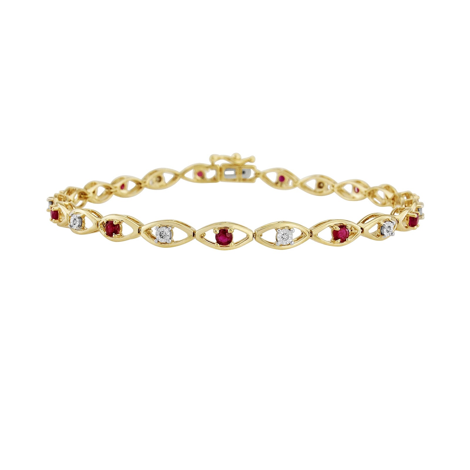 9ct gold ruby & diamond set bracelet 0.05ct