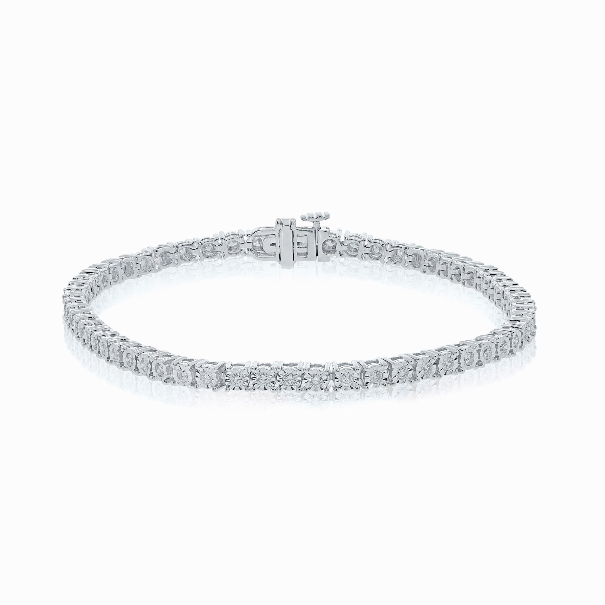 9ct white gold miracle plate diamond line bracelet 1.00ct