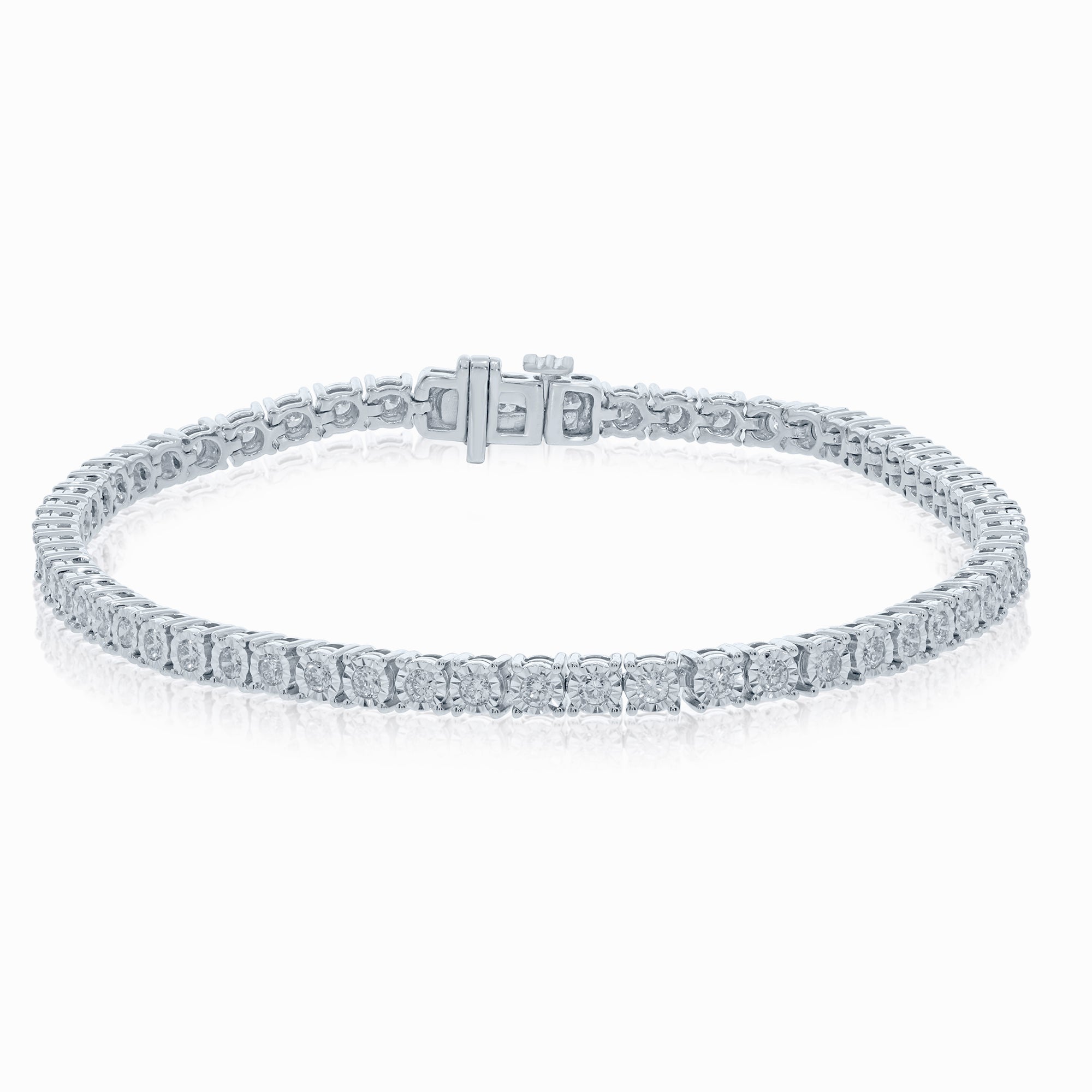 9ct white gold miracle plate diamond line bracelet 1.50ct