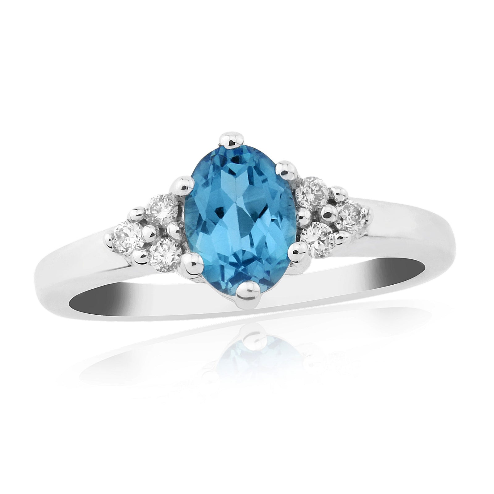 9ct white gold 7x5mm oval blue topaz & diamond ring 0.11ct