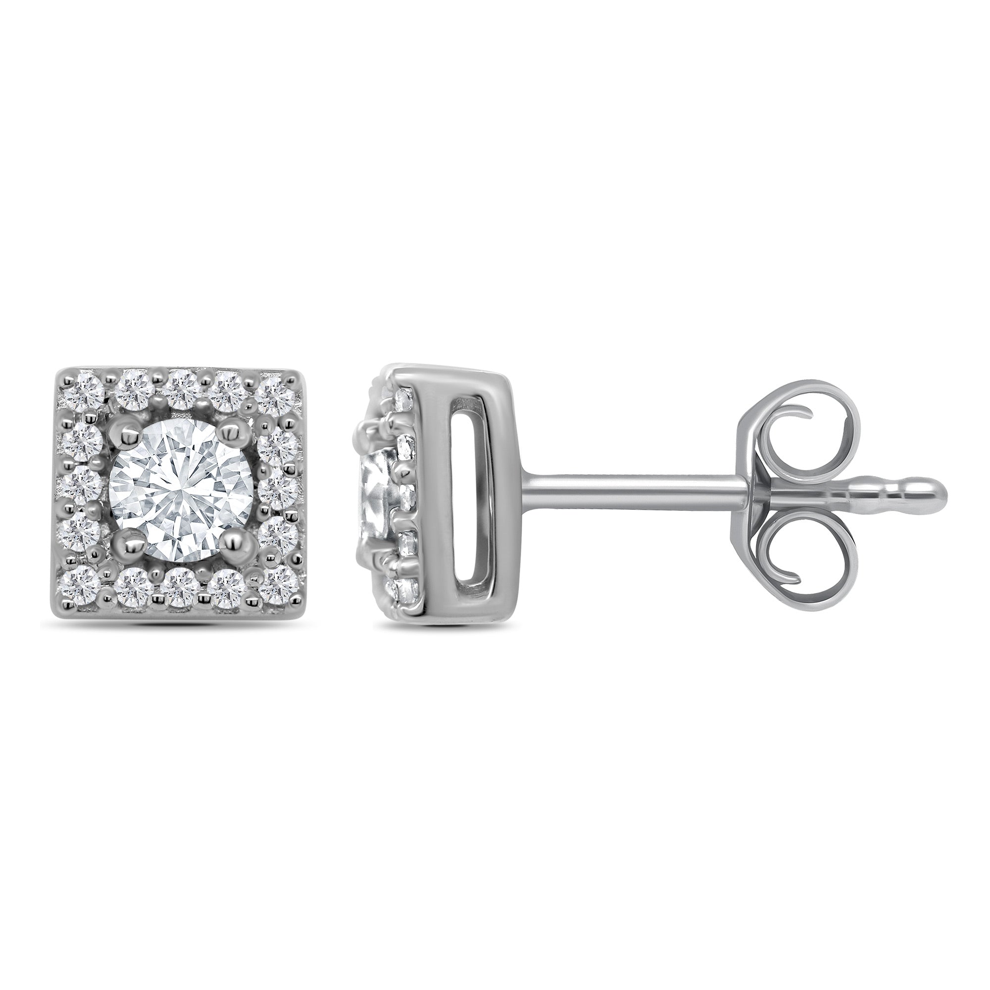 9ct white gold diamond set square halo stud earrings 0.33ct