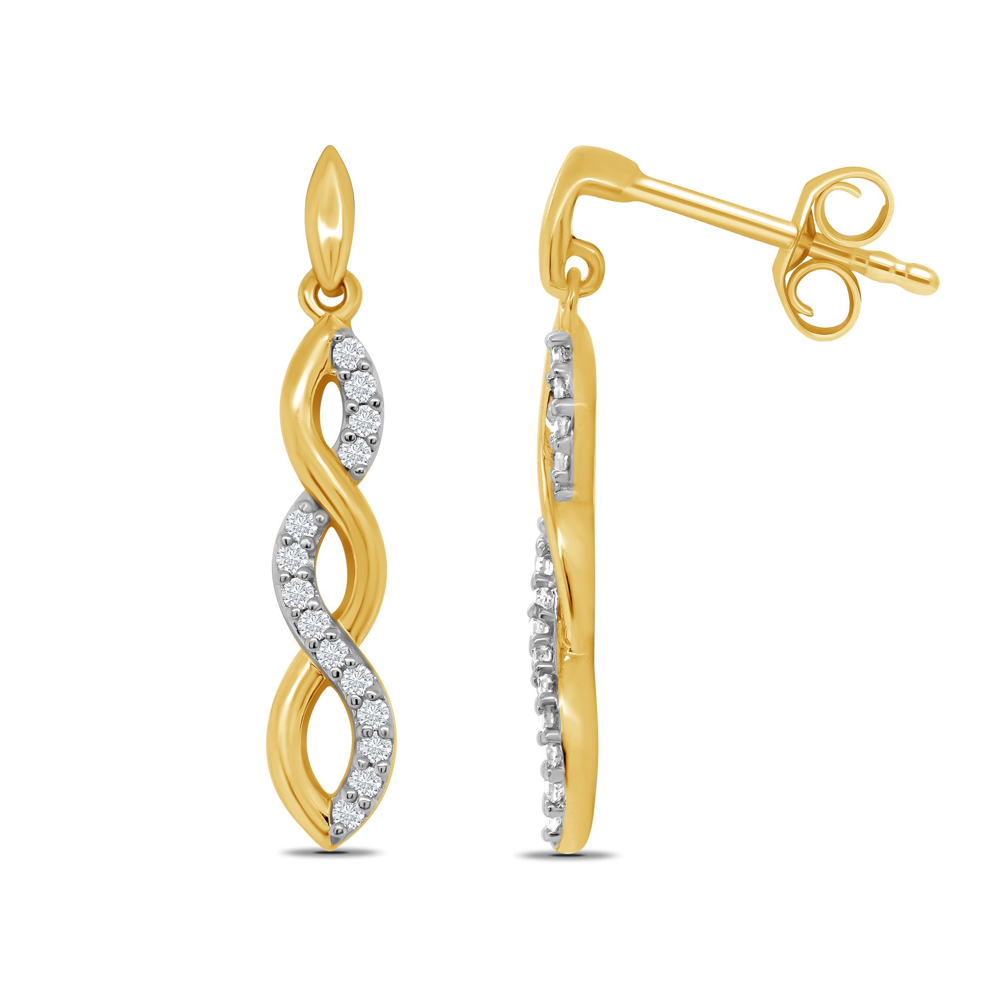 9ct gold diamond set twist drop earrings 0.10ct