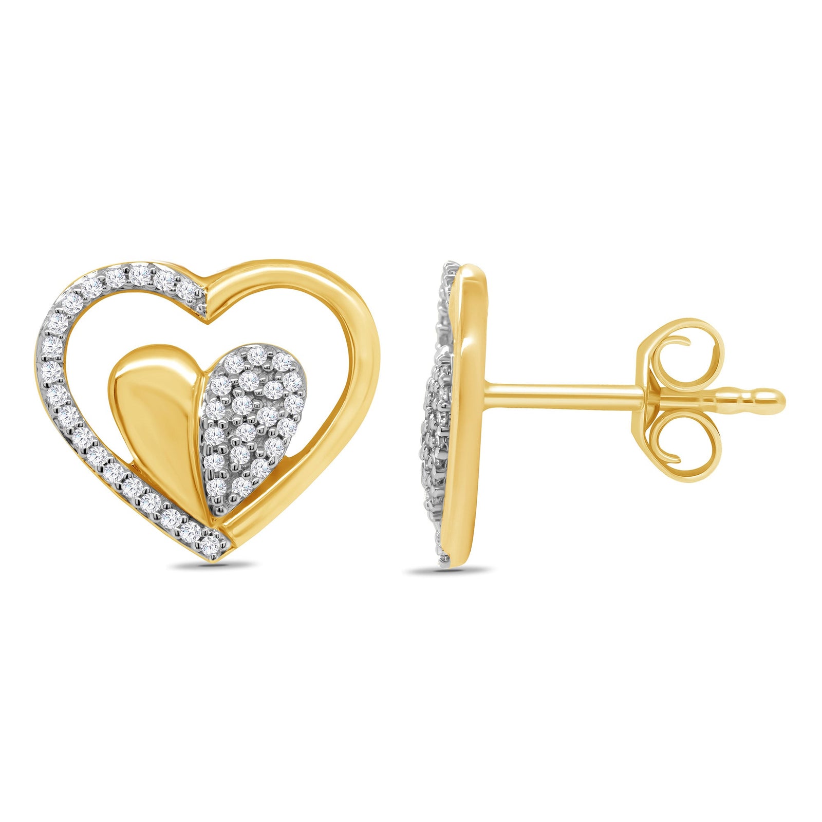 9ct gold heart in heart diamond stud earrings 0.23ct