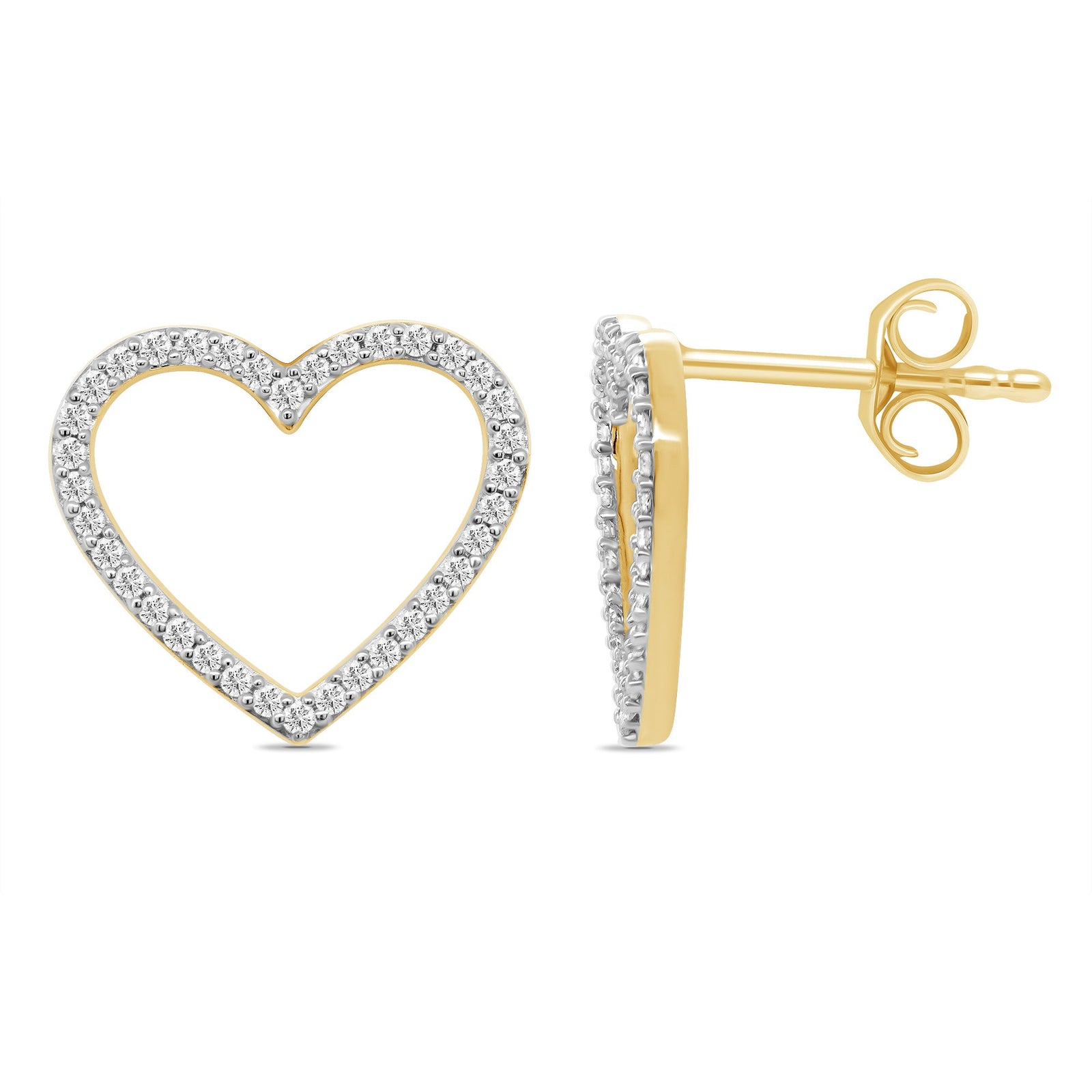 9ct gold heart shape diamond stud earrings 0.22ct