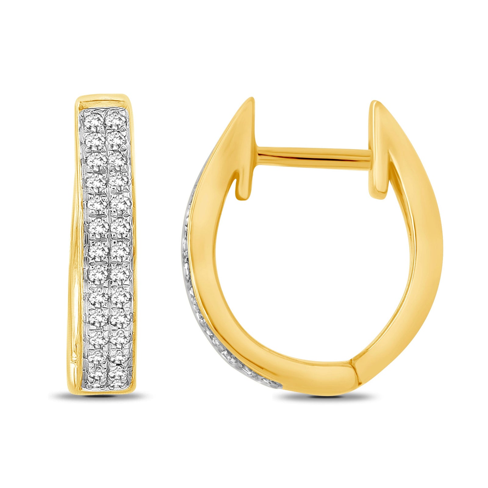 9ct gold 2 row diamond set huggy earrings 0.20ct - W2.70 x L13.5mm