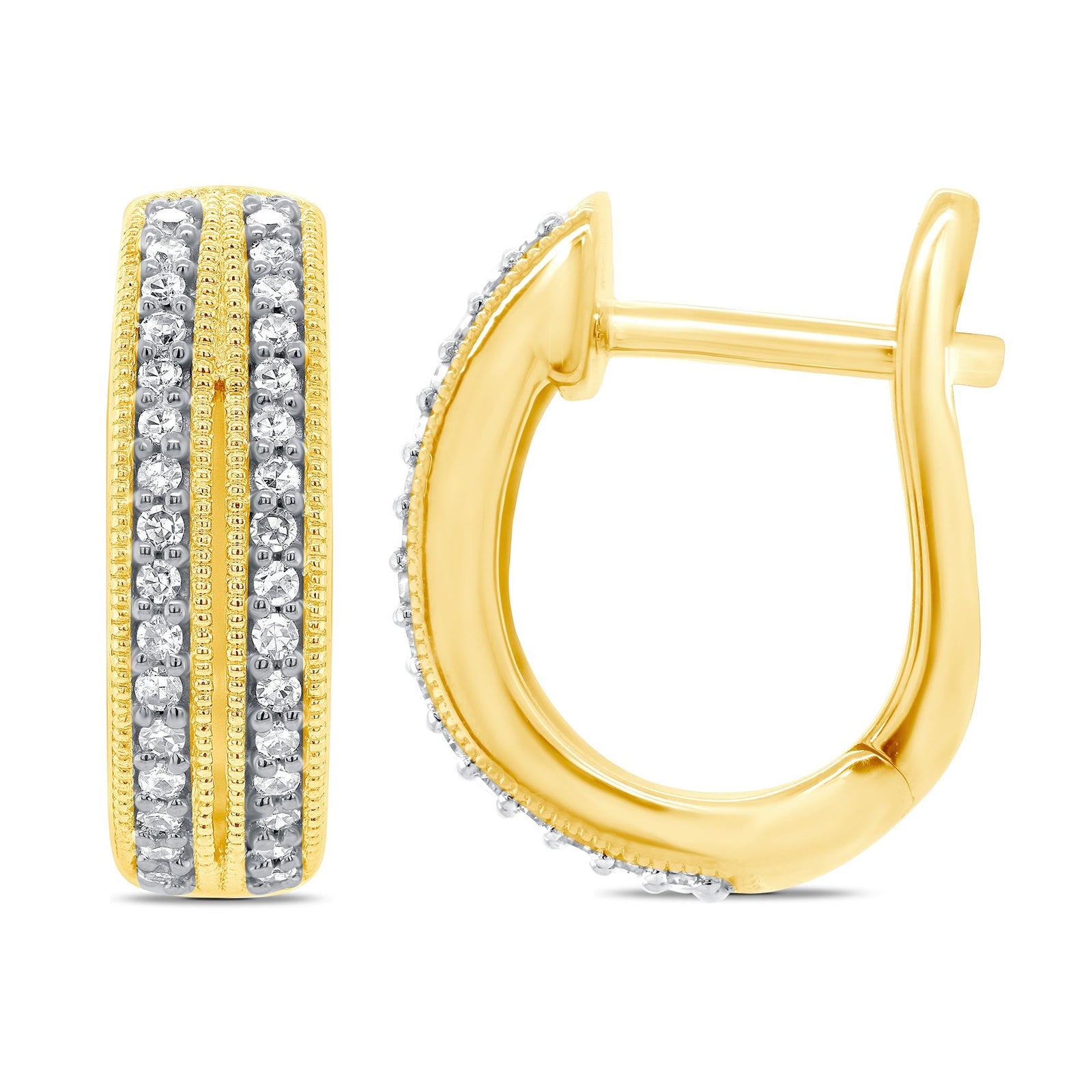 9ct gold 2 row diamond set huggy earrings 0.22ct - W4 x L12mm