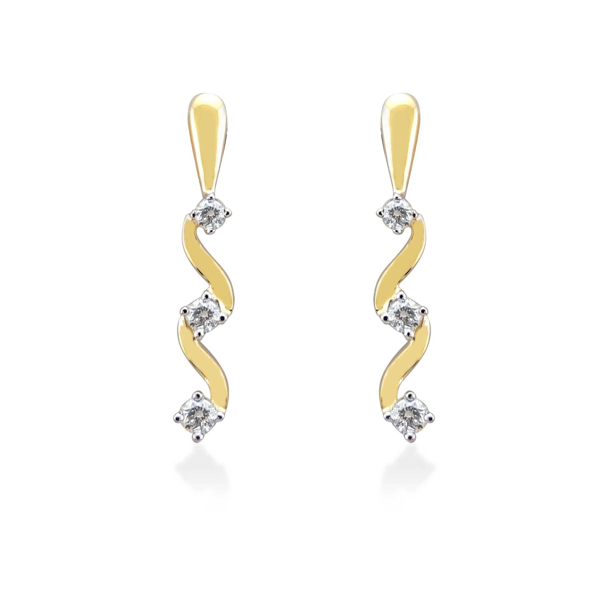 9ct gold trilogy swirl diamond earrings 0.25ct