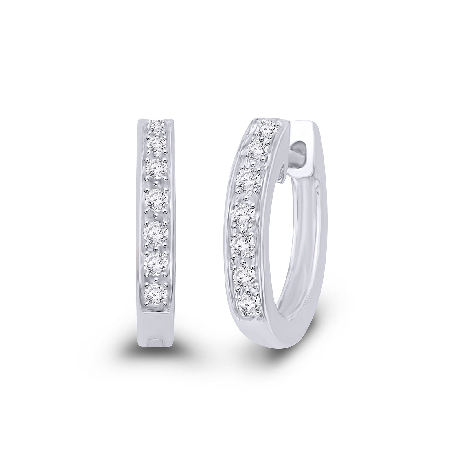 9ct white gold diamond set huggy earrings 0.07ct - W2 x L11mm