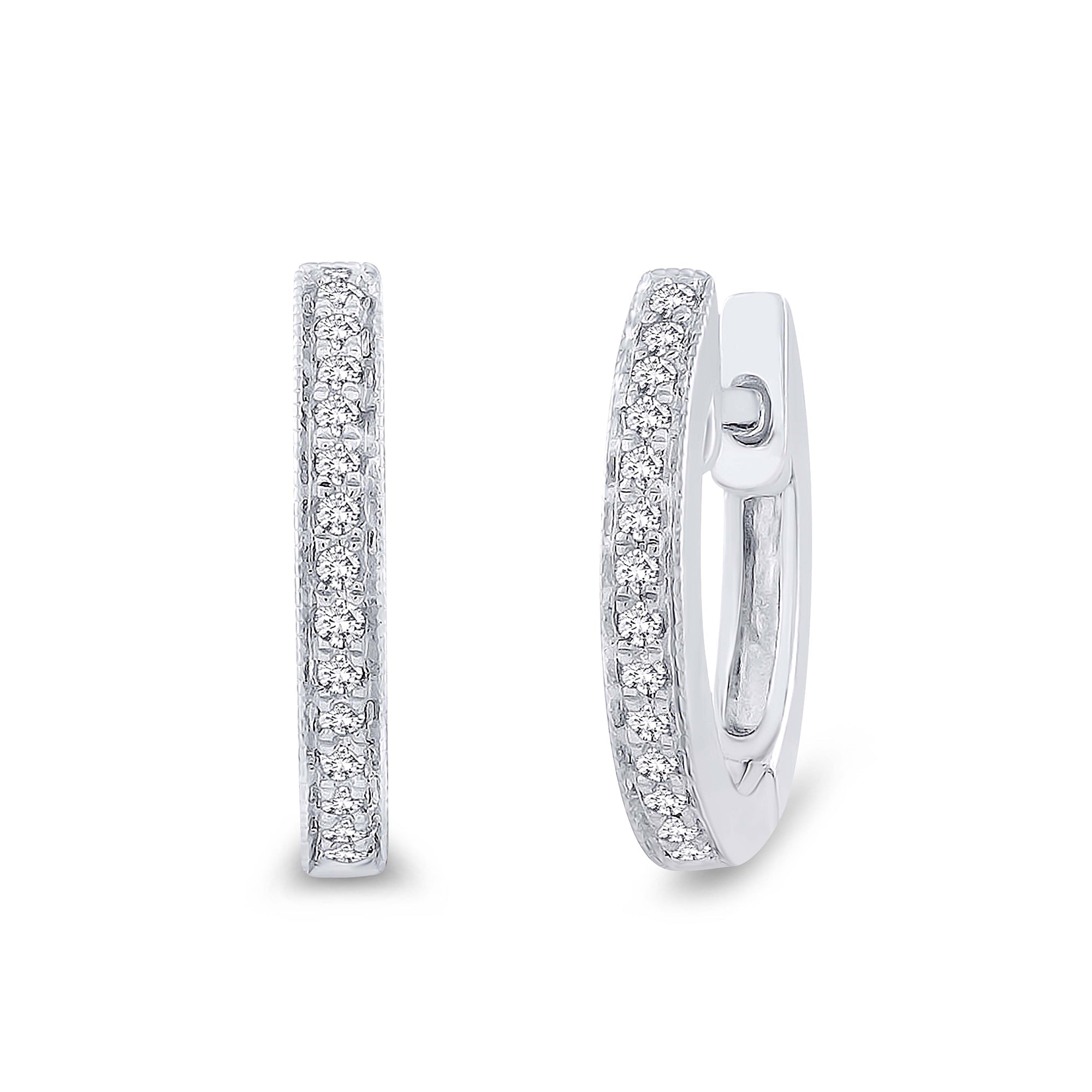 9ct white gold diamond set huggy earrings 0.10ct - W1.85 x L12mm